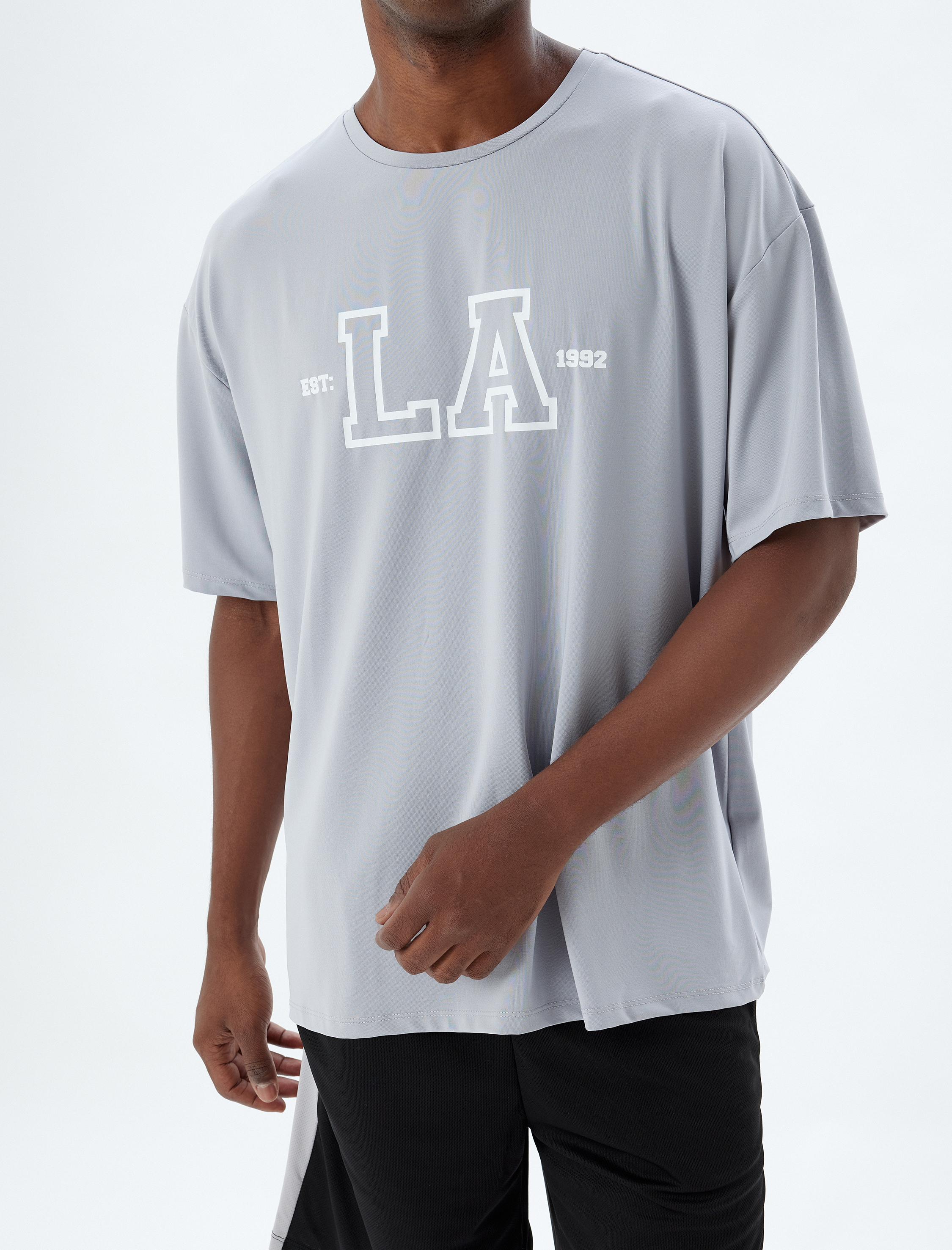   Oversize Baskılı Bisiklet Yaka Kısa Kollu Spor Tişört