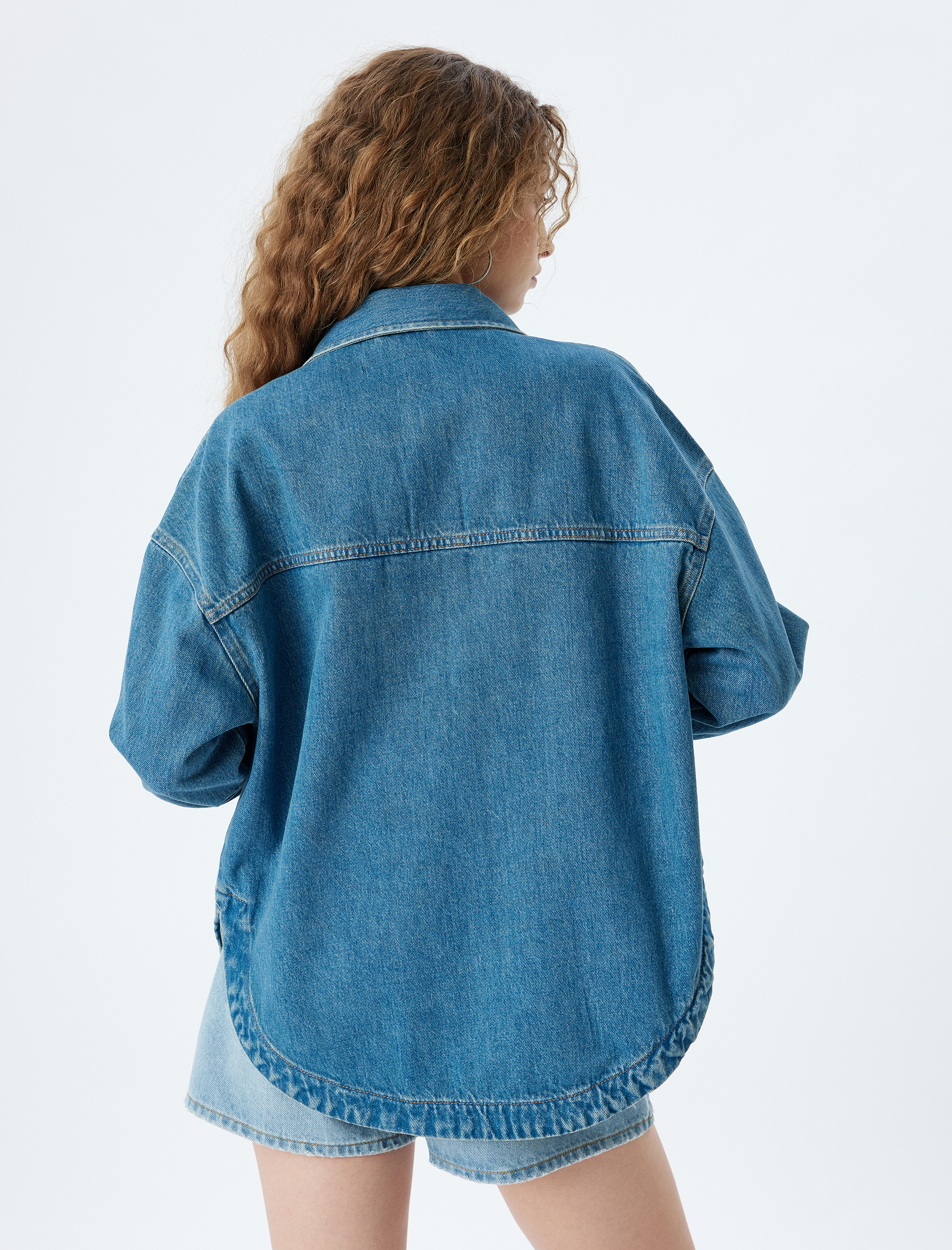 Oversize Kot Gömlek Ceket Cep Detaylı Klasik Yaka Düğmeli