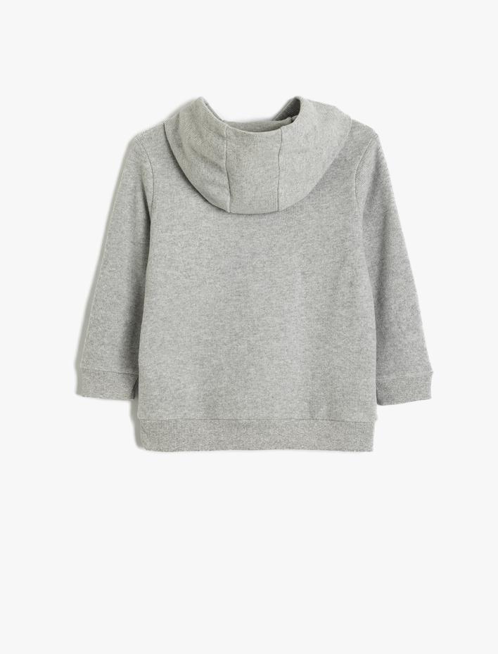 Erkek Çocuk Basic Kapşonlu Sweatshirt Uzun Kollu Bisiklet Yaka Dokulu