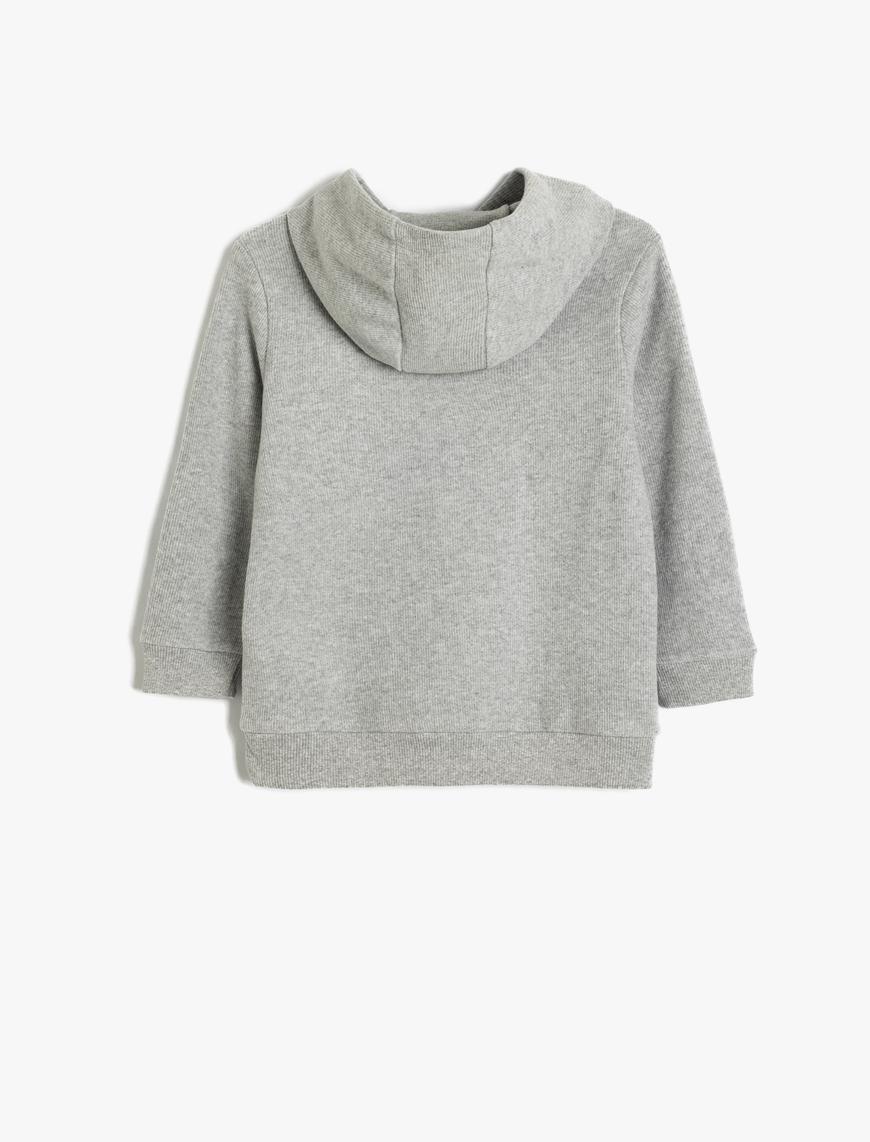  Erkek Çocuk Basic Kapşonlu Sweatshirt Uzun Kollu Bisiklet Yaka Dokulu