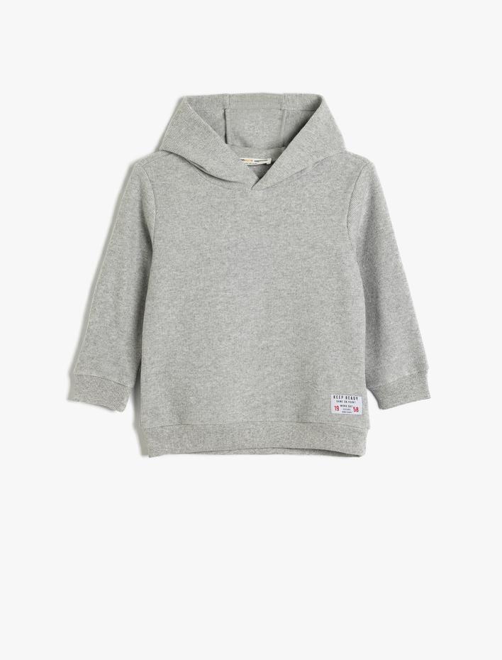 Erkek Çocuk Basic Kapşonlu Sweatshirt Uzun Kollu Bisiklet Yaka Dokulu