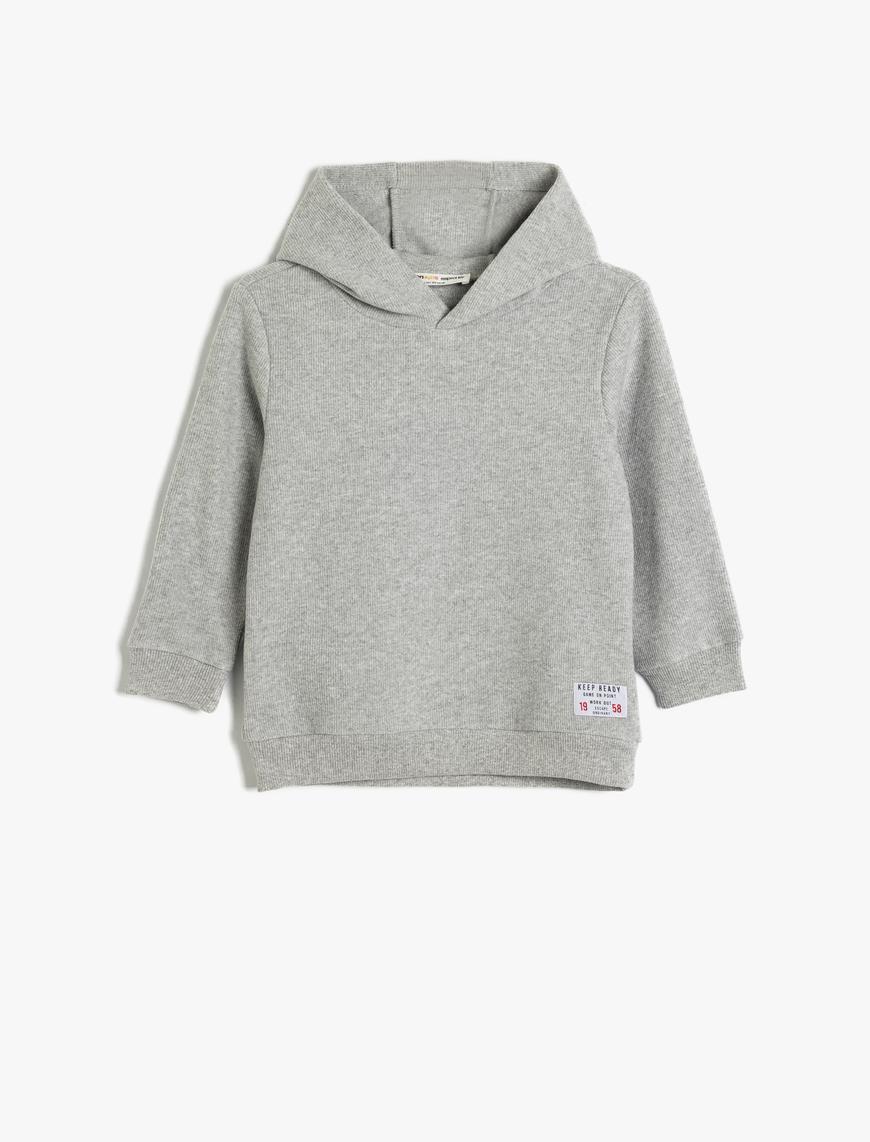  Erkek Çocuk Basic Kapşonlu Sweatshirt Uzun Kollu Bisiklet Yaka Dokulu