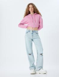 Crop Sweatshirt Fermuarlı Korse Görünümlü Kapüşonlu