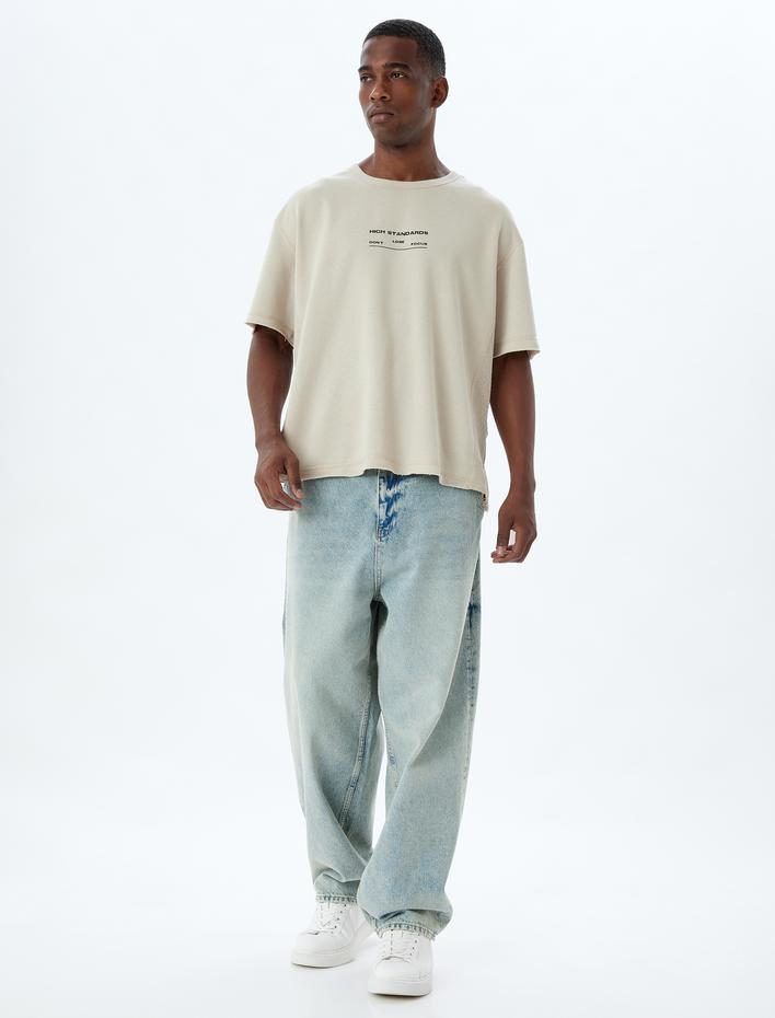  Oversize Tişört Slogan Baskılı Bisiklet Yaka Kısa Kollu Pamuk Karışımlı