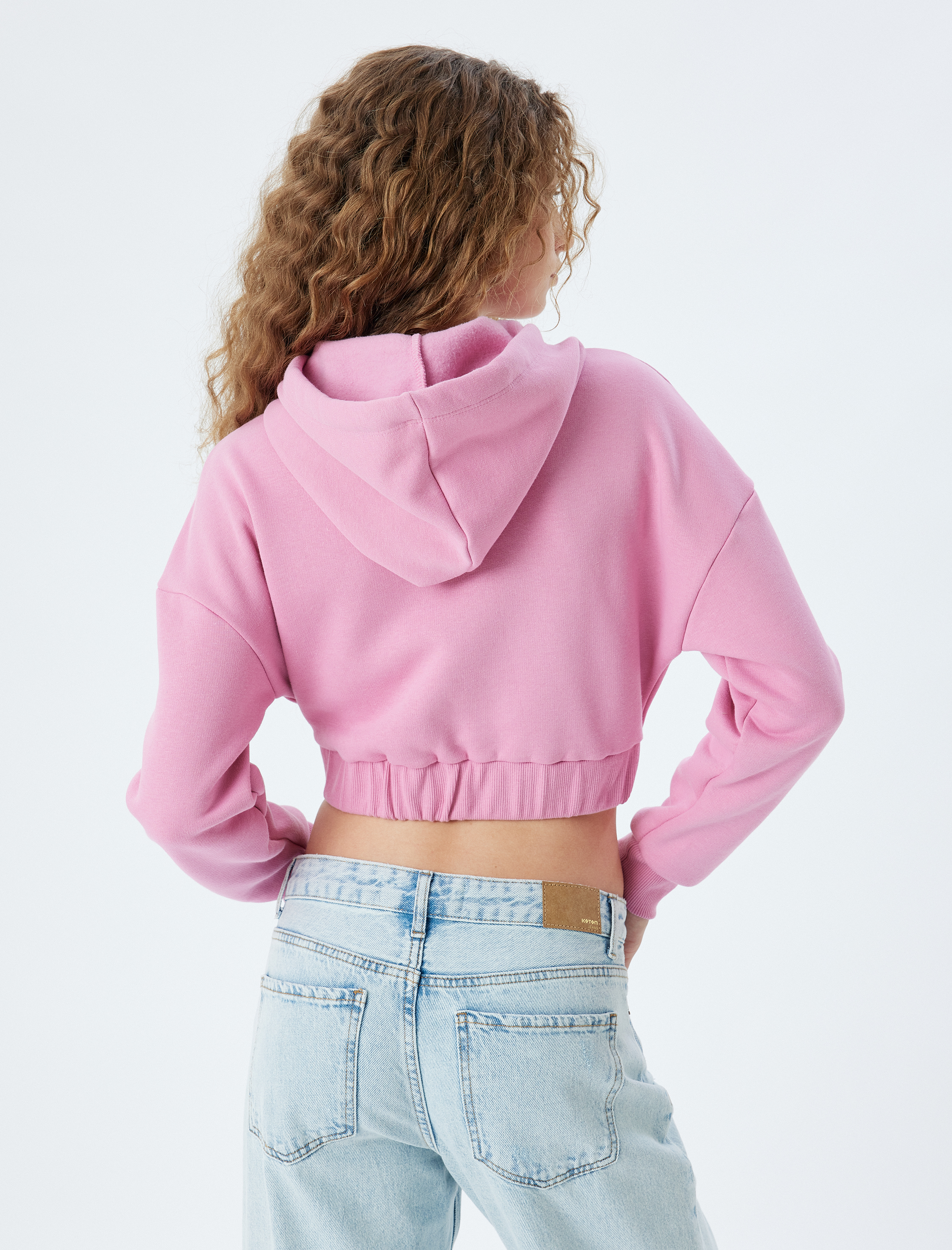   Şardonlu Crop Sweatshirt Fermuarlı Korse Görünümlü Kapüşonlu