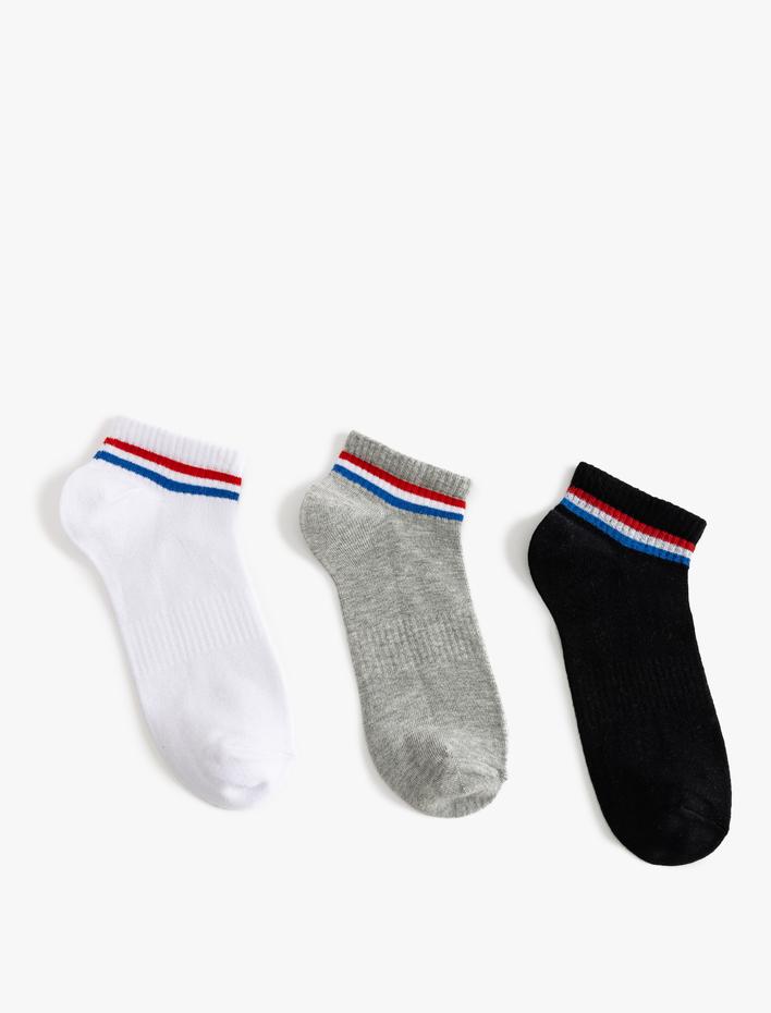 Erkek Patik Çorap Seti 3'lü Çizgili Çok Renkli Pamuk Karışımlı
