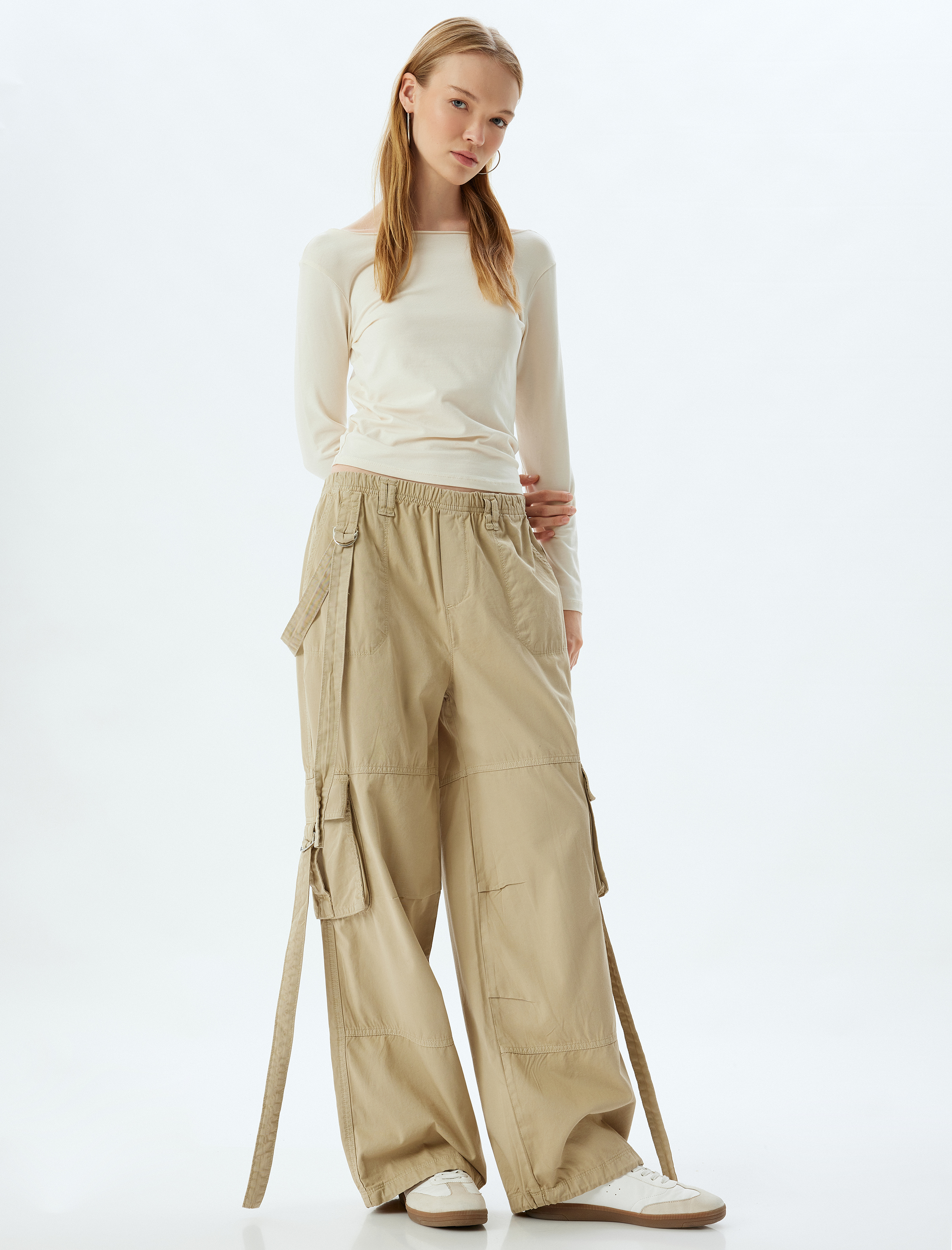   Kargo Pantolon Beli Lastikli Cep Detaylı Pamuklu