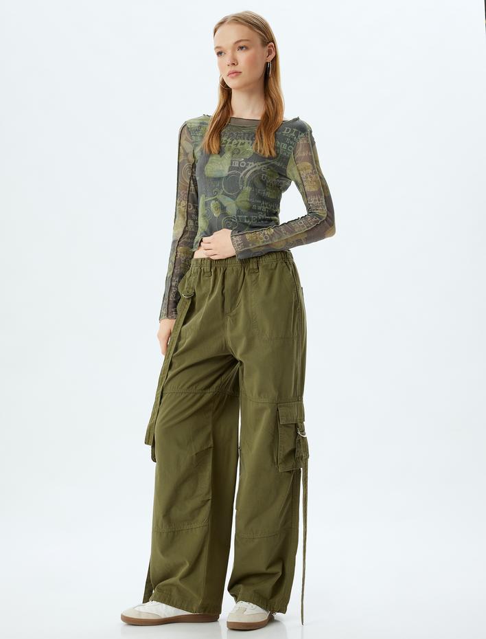  Kargo Pantolon Beli Lastikli Cep Detaylı Pamuklu