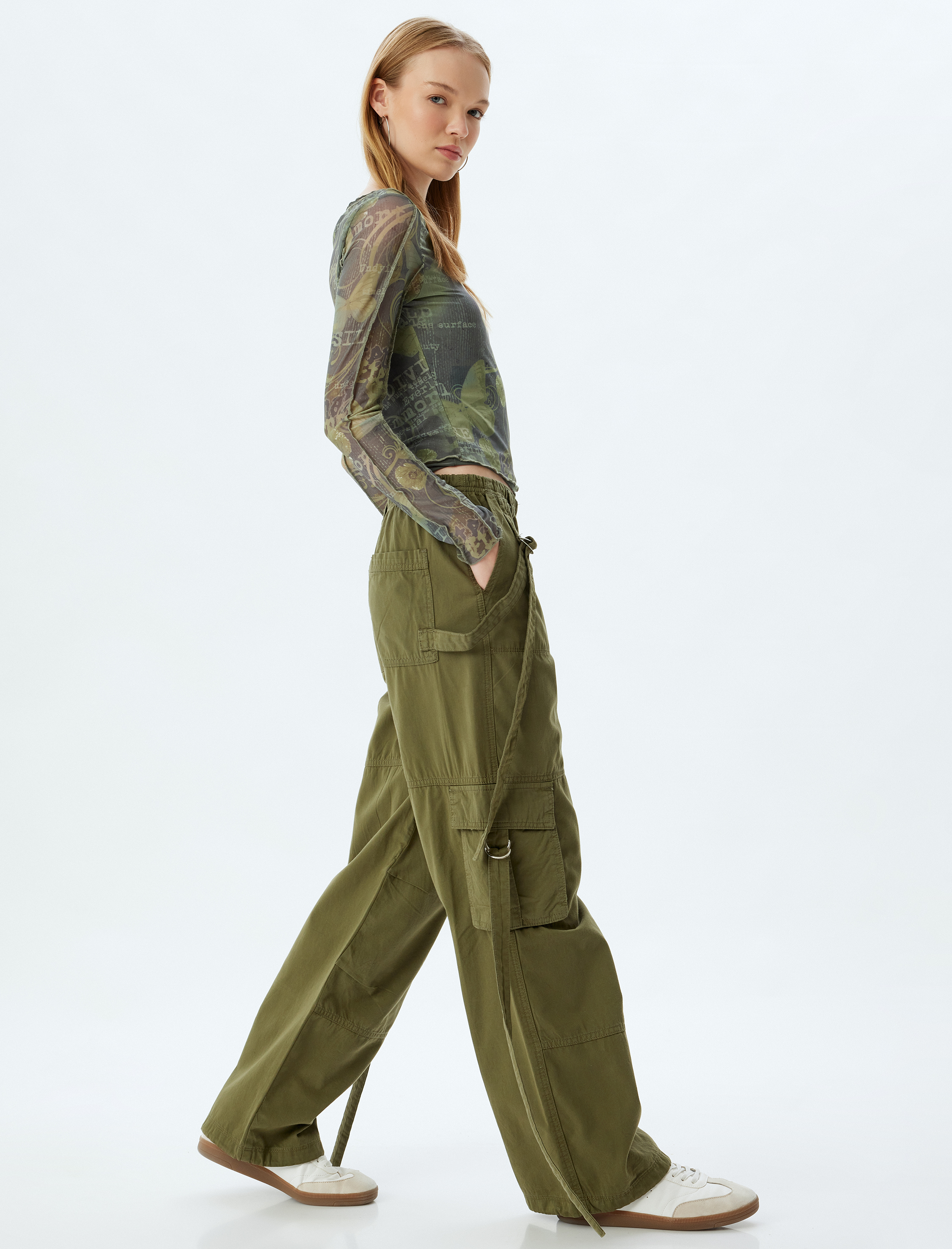   Kargo Pantolon Beli Lastikli Cep Detaylı Pamuklu