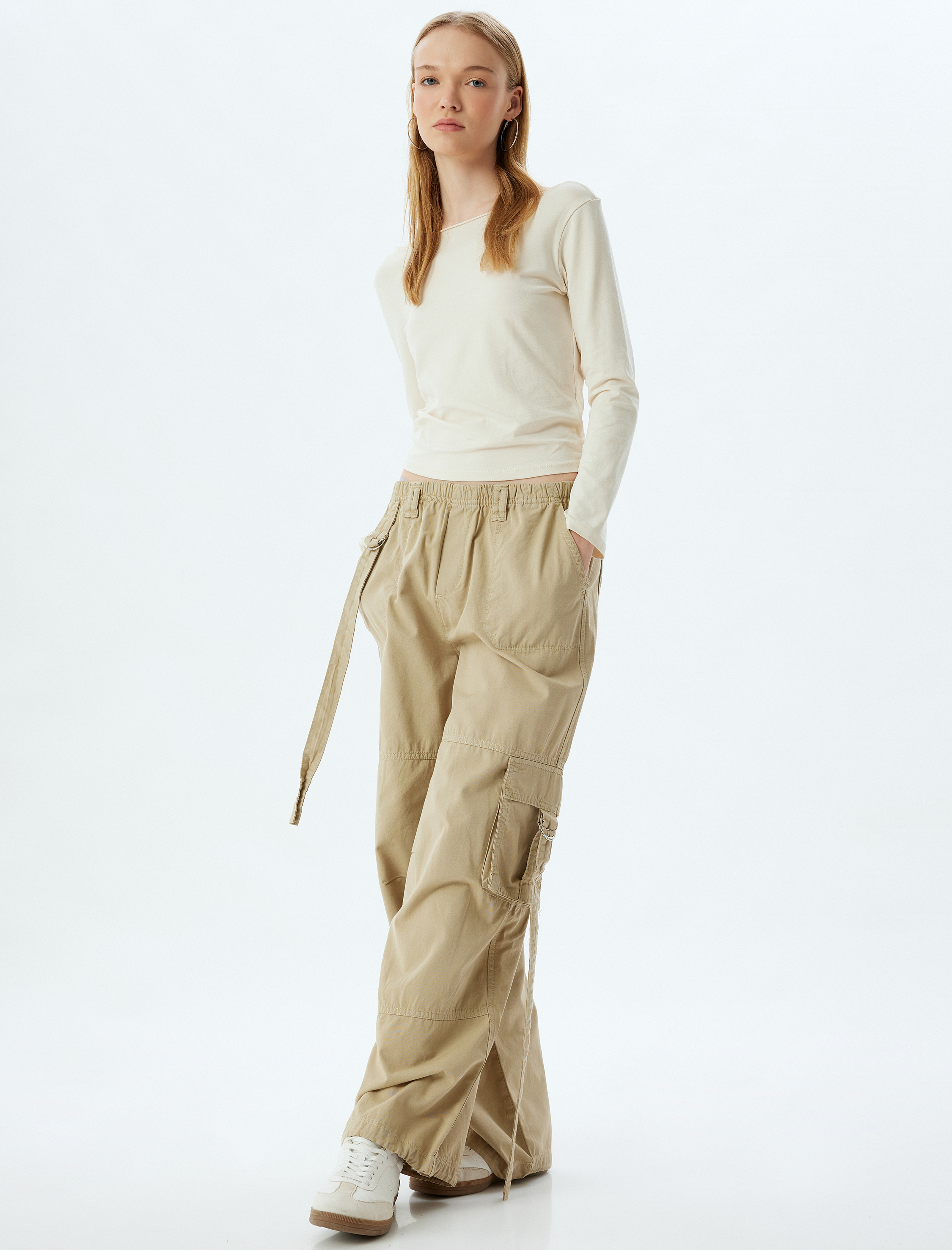   Kargo Pantolon Beli Lastikli Cep Detaylı Pamuklu