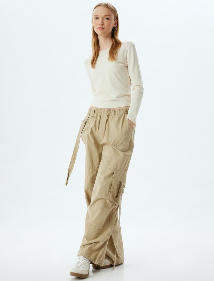  Kargo Pantolon Beli Lastikli Cep Detaylı Pamuklu