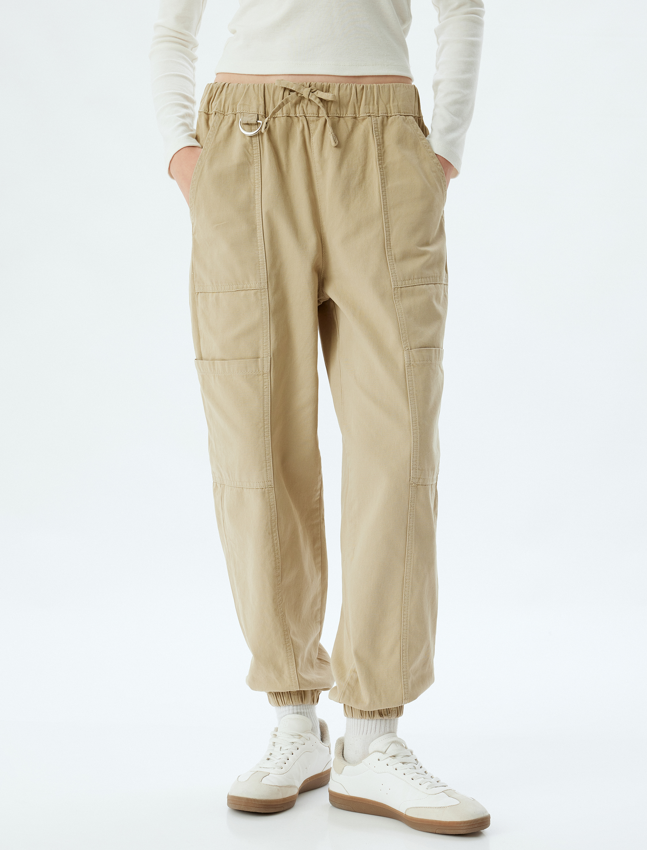   Jogger Pantolon Kargo Cepli Beli Bağcıklı Slim Fit