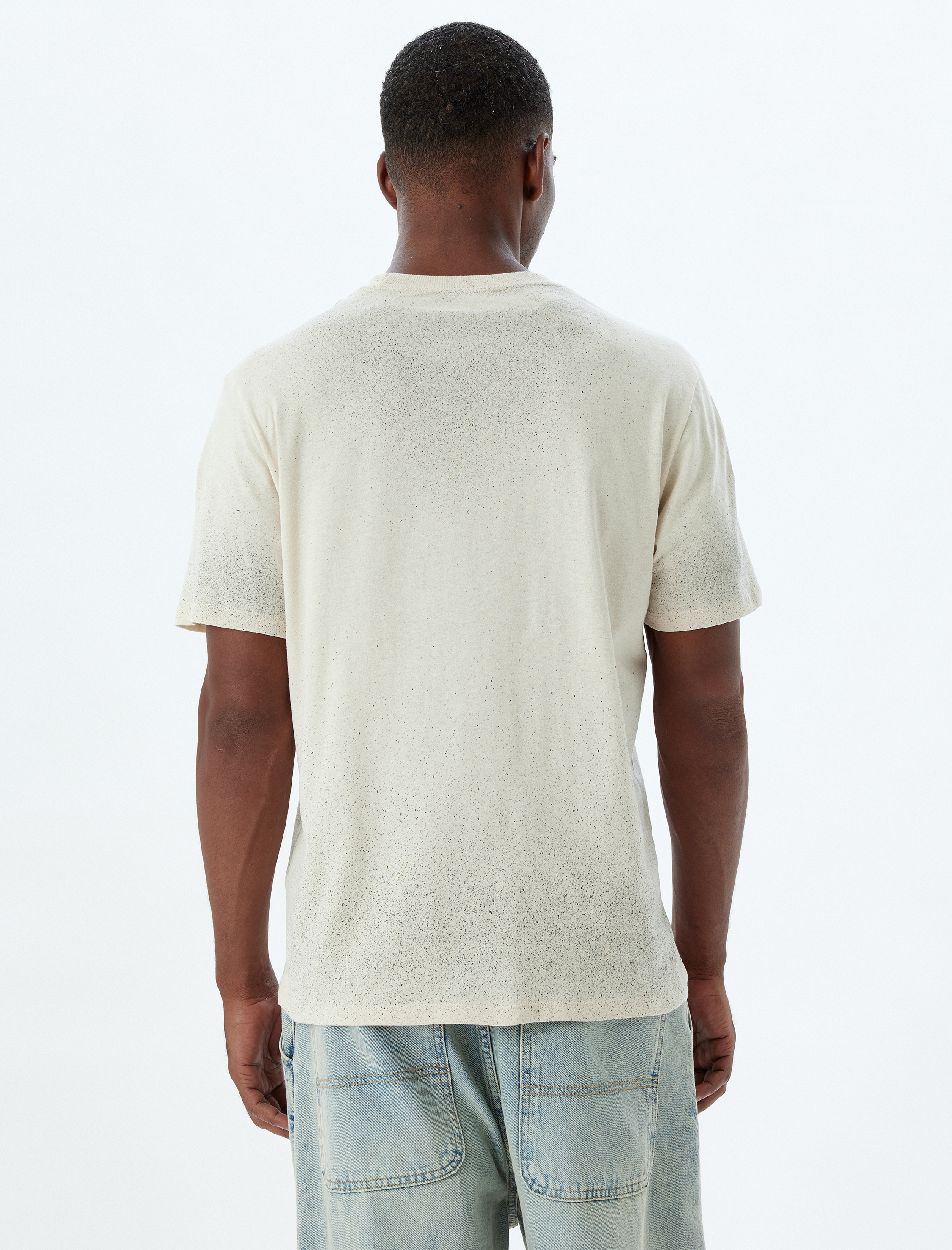   Bisiklet Yaka Tişört Baskılı Kısa Kollu Pamuklu