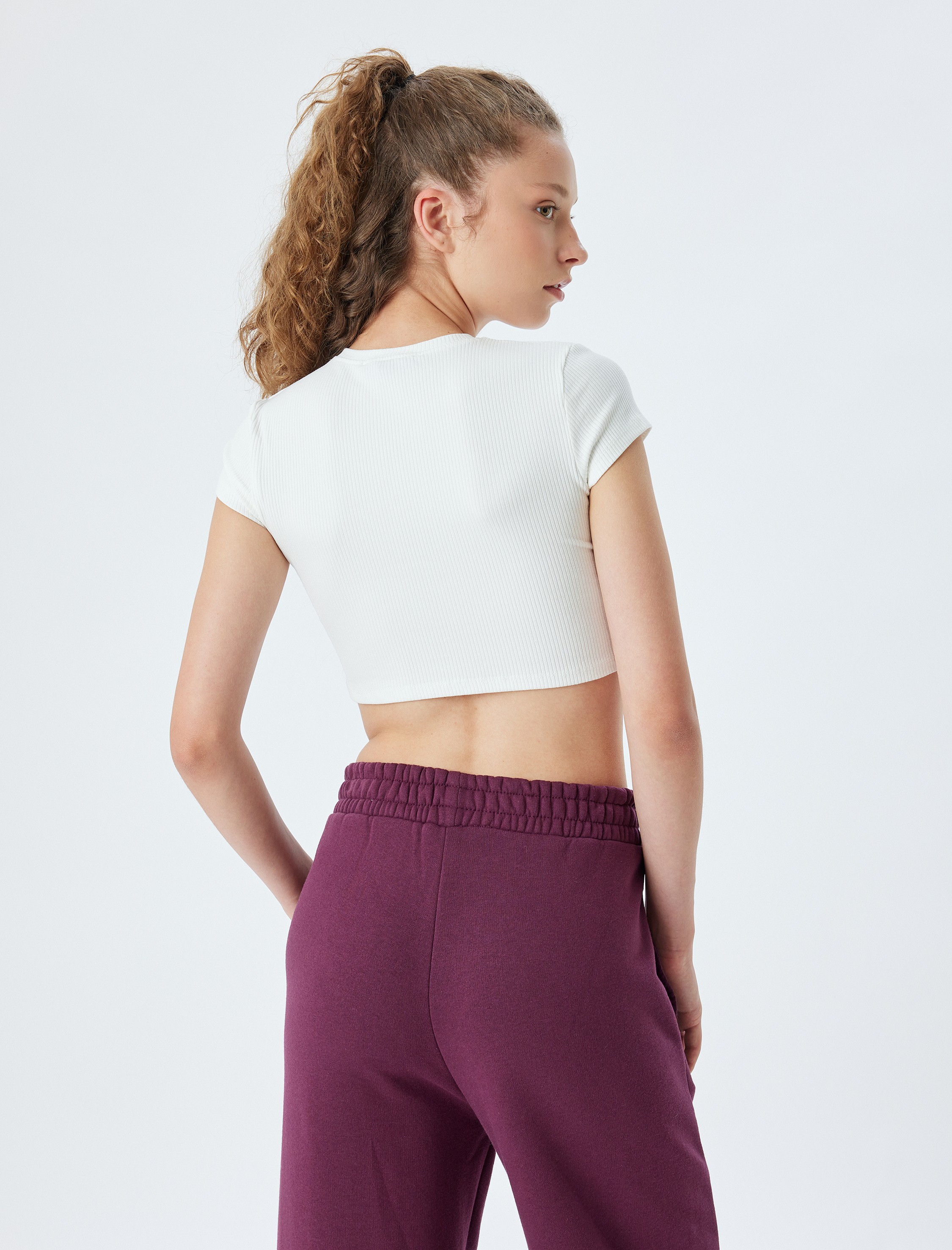   Bisiklet Yaka Kısa Kollu Slim Fit Crop Spor Tişört