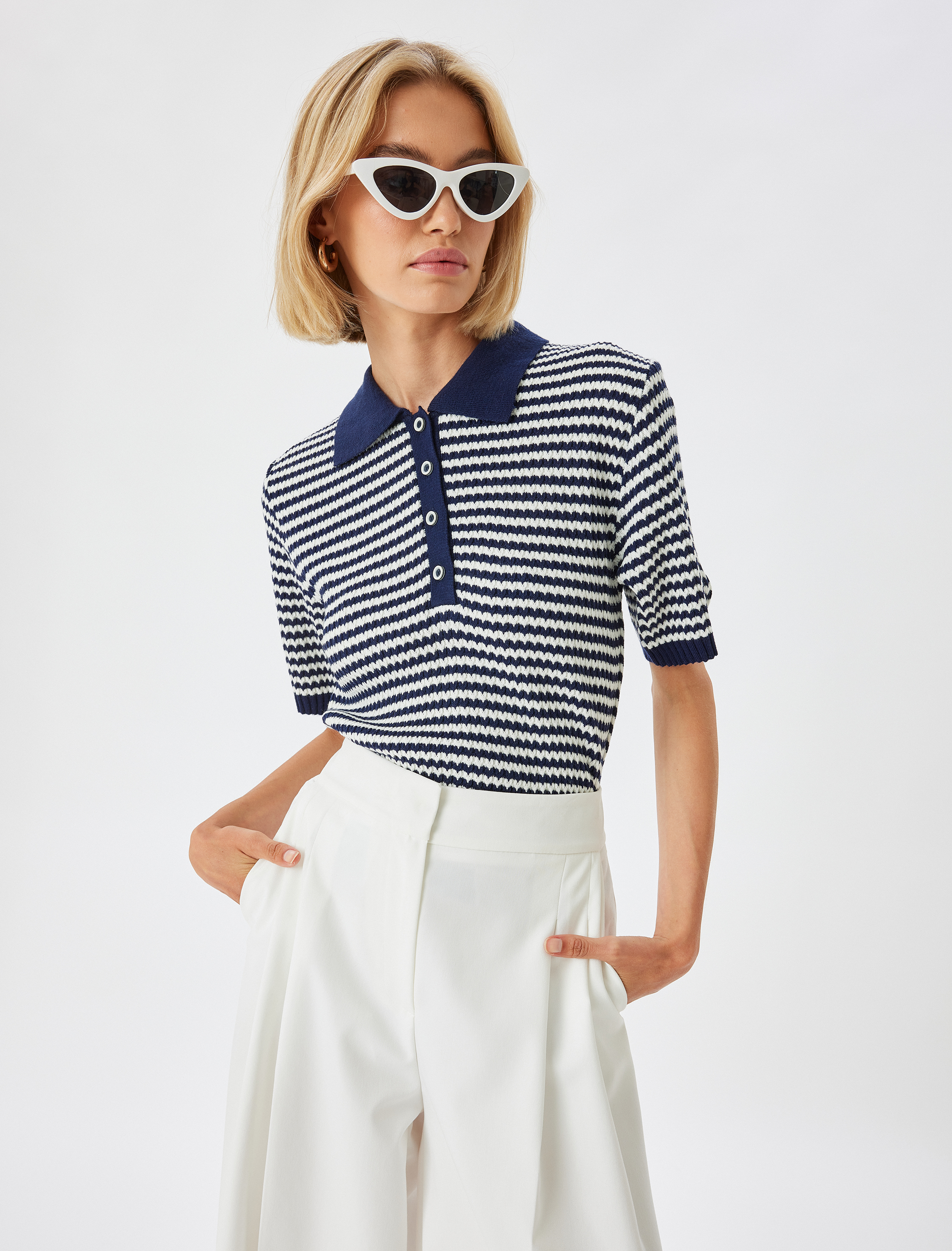   Polo Kazak Triko Kısa Kollu Yarım Düğme Detaylı