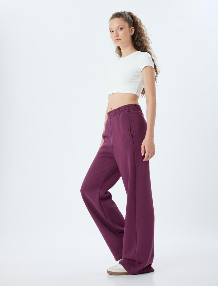  Bol Paça Eşofman Altı Beli Lastikli Cep Detaylı Yüksek Bel Şardonlu