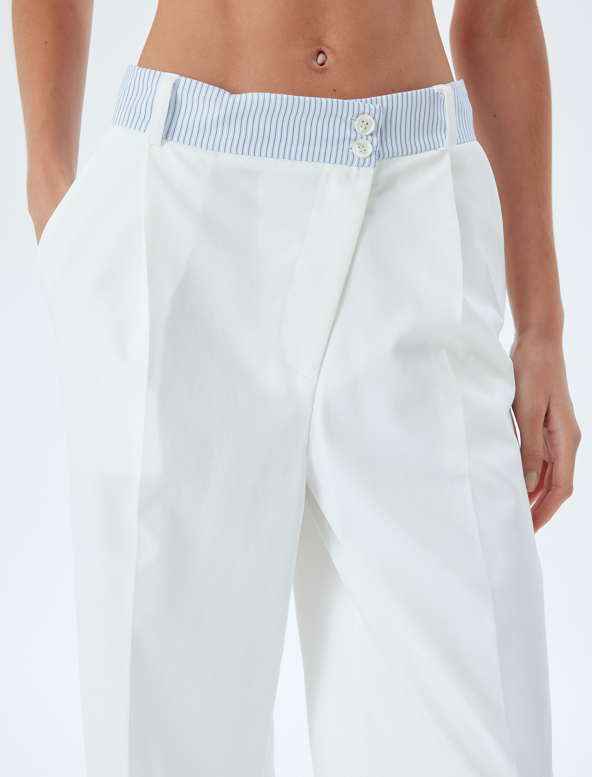 Koton X Sima Tarkan - Geniş Paça Kumaş Pantolon Asimetrik Fermuar Detaylı Cepli