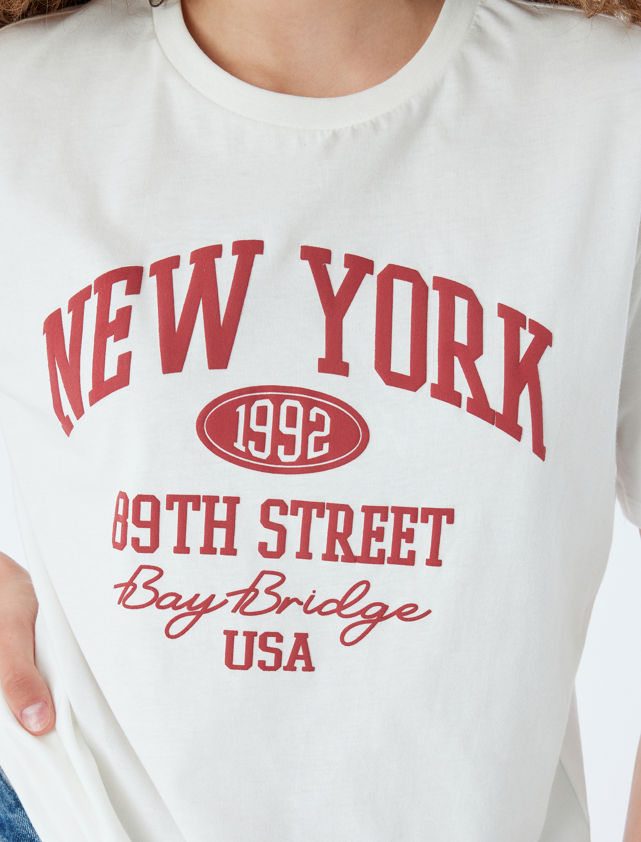 Kolej Baskılı Kısa Kollu Oversize Bisiklet Yaka Tişört