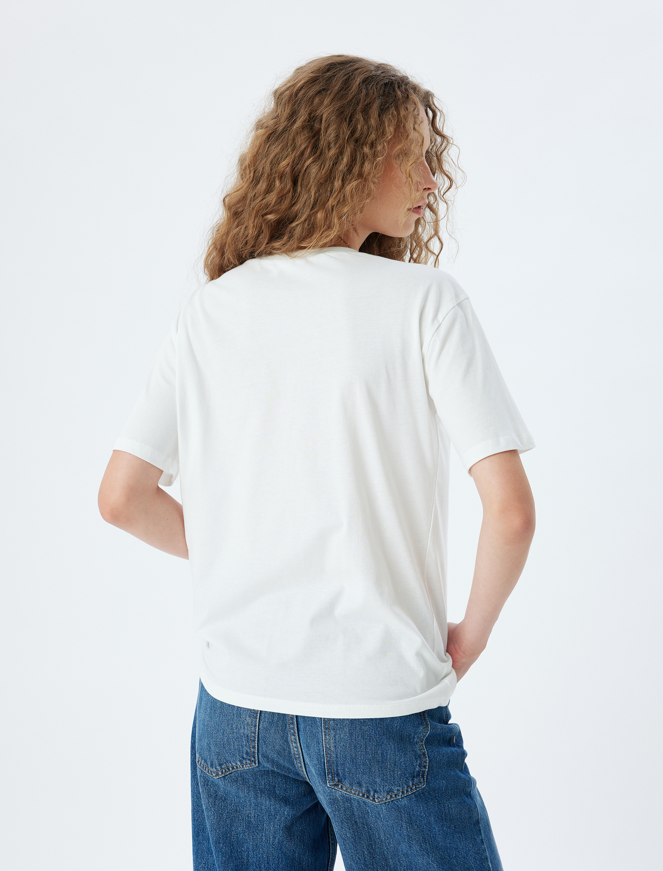 Kolej Baskılı Kısa Kollu Oversize Bisiklet Yaka Tişört