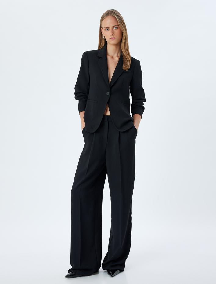  Klasik Blazer Ceket 3/4 Kol Kruvaze Cepli Regular Fit