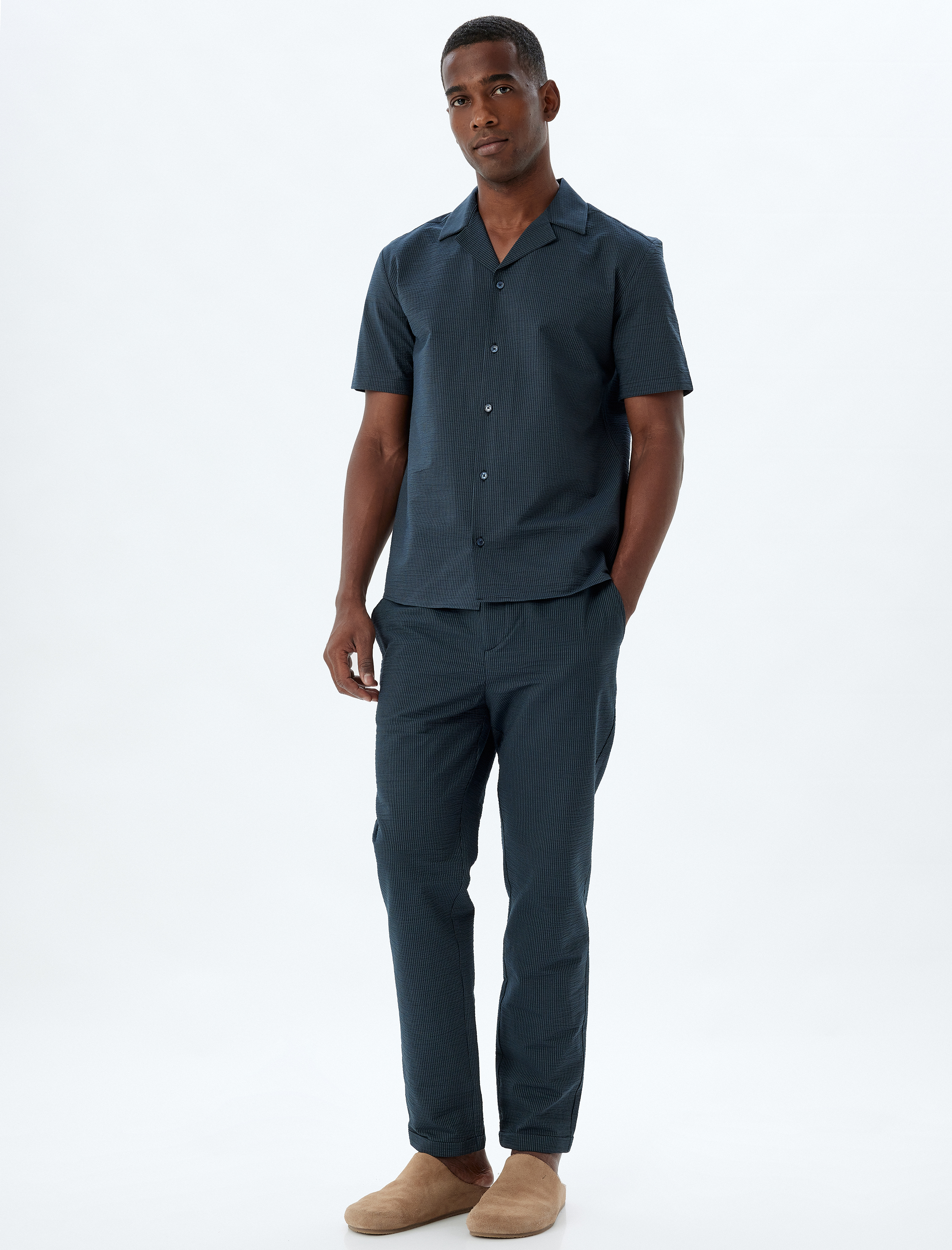   Kısa Kollu Gömlek Basic Dokulu Pamuklu Regular Fit