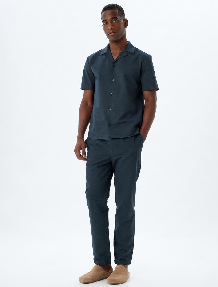  Kısa Kollu Gömlek Basic Dokulu Pamuklu Regular Fit