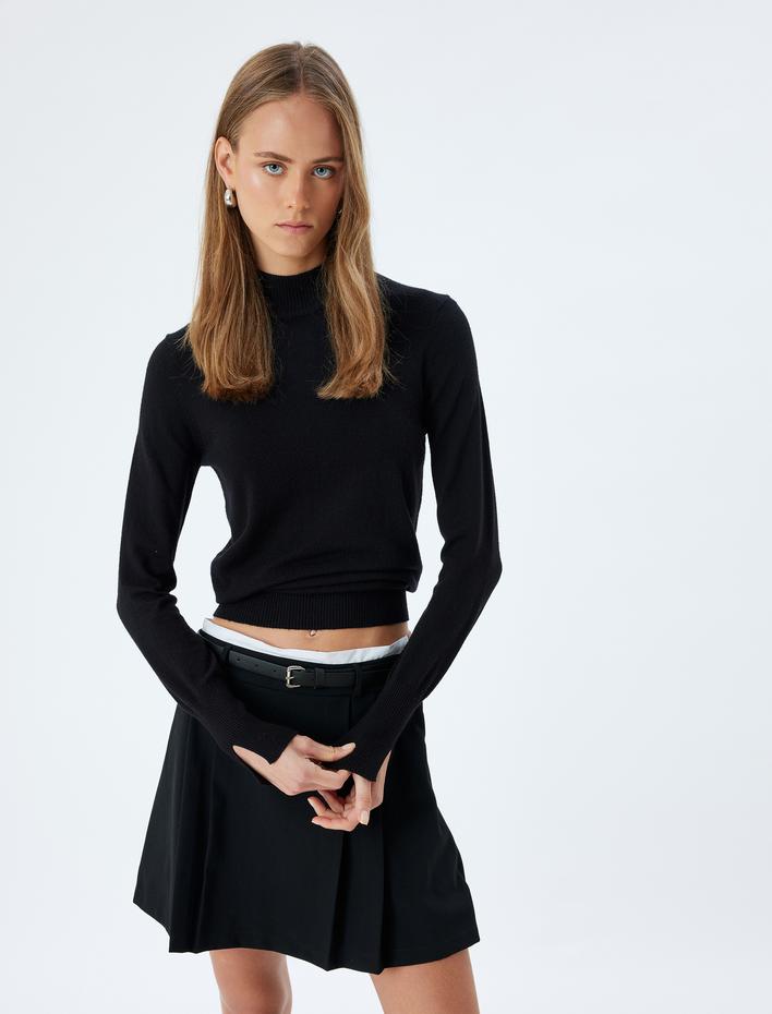  Çift Bel Detaylı Mini Pileli Şort Etek