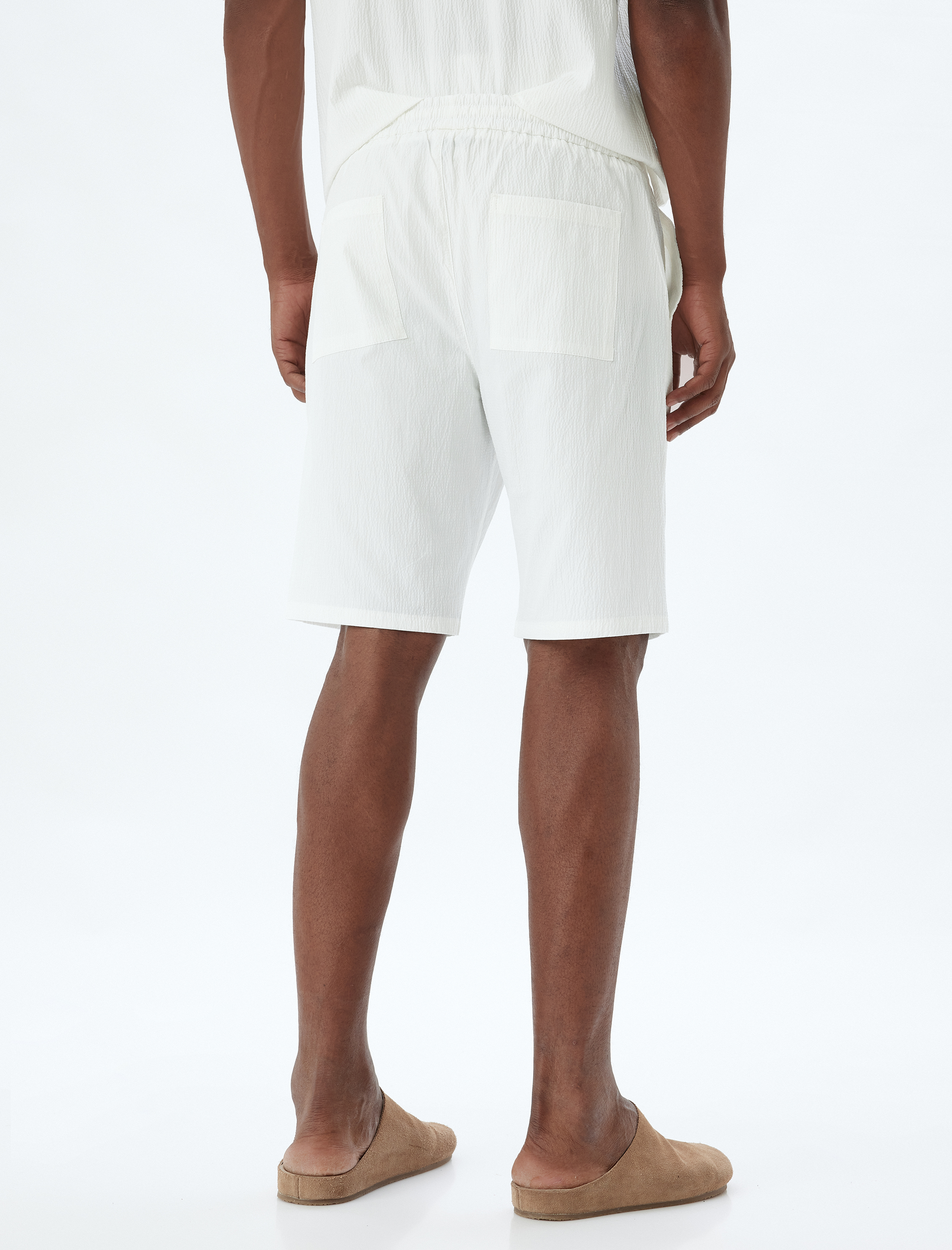   Bermuda Şort Cep Detaylı Dokulu Pamuklu