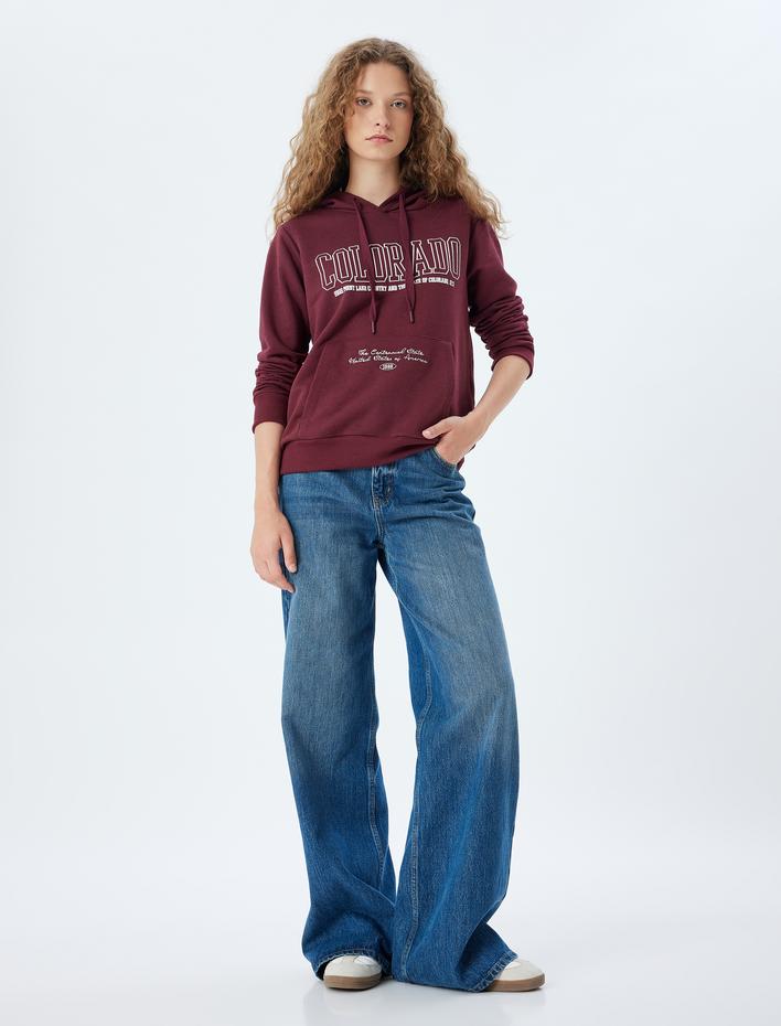  Kolej Sweatshirt Kapüşonlu Kanguru Cepli Baskılı Şardonlu