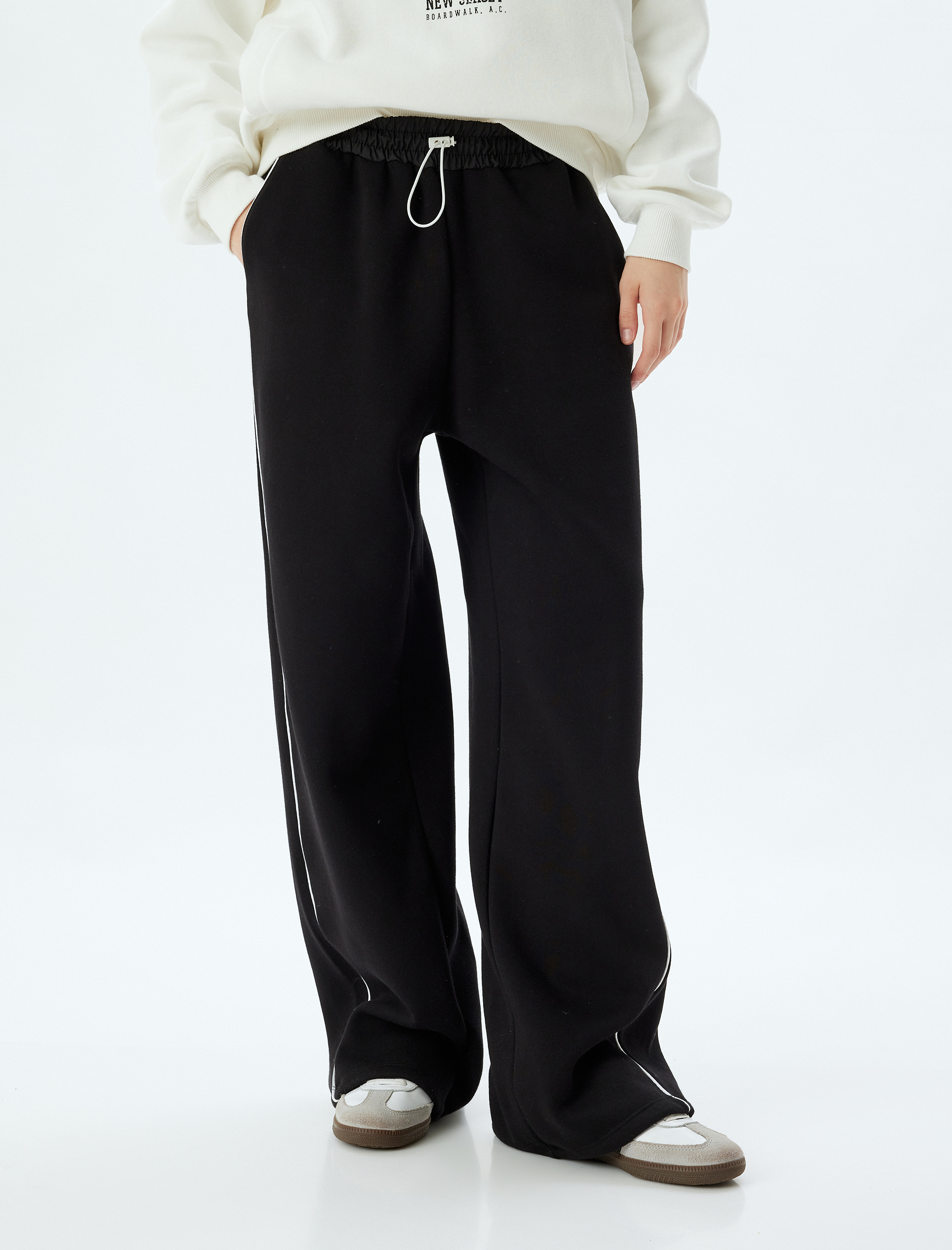   Şardonlu Oversize Eşofman Altı Bol Paça Beli Lastikli Biyeli Cepli