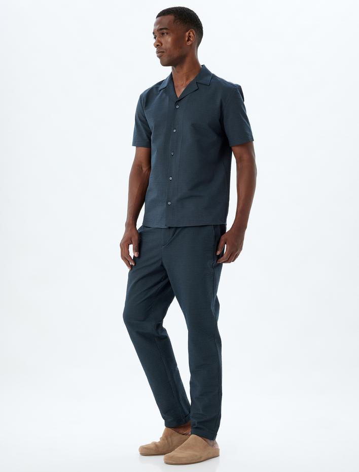  Chino Pantolon Cep Detaylı Beli Bağcıklı Pamuklu