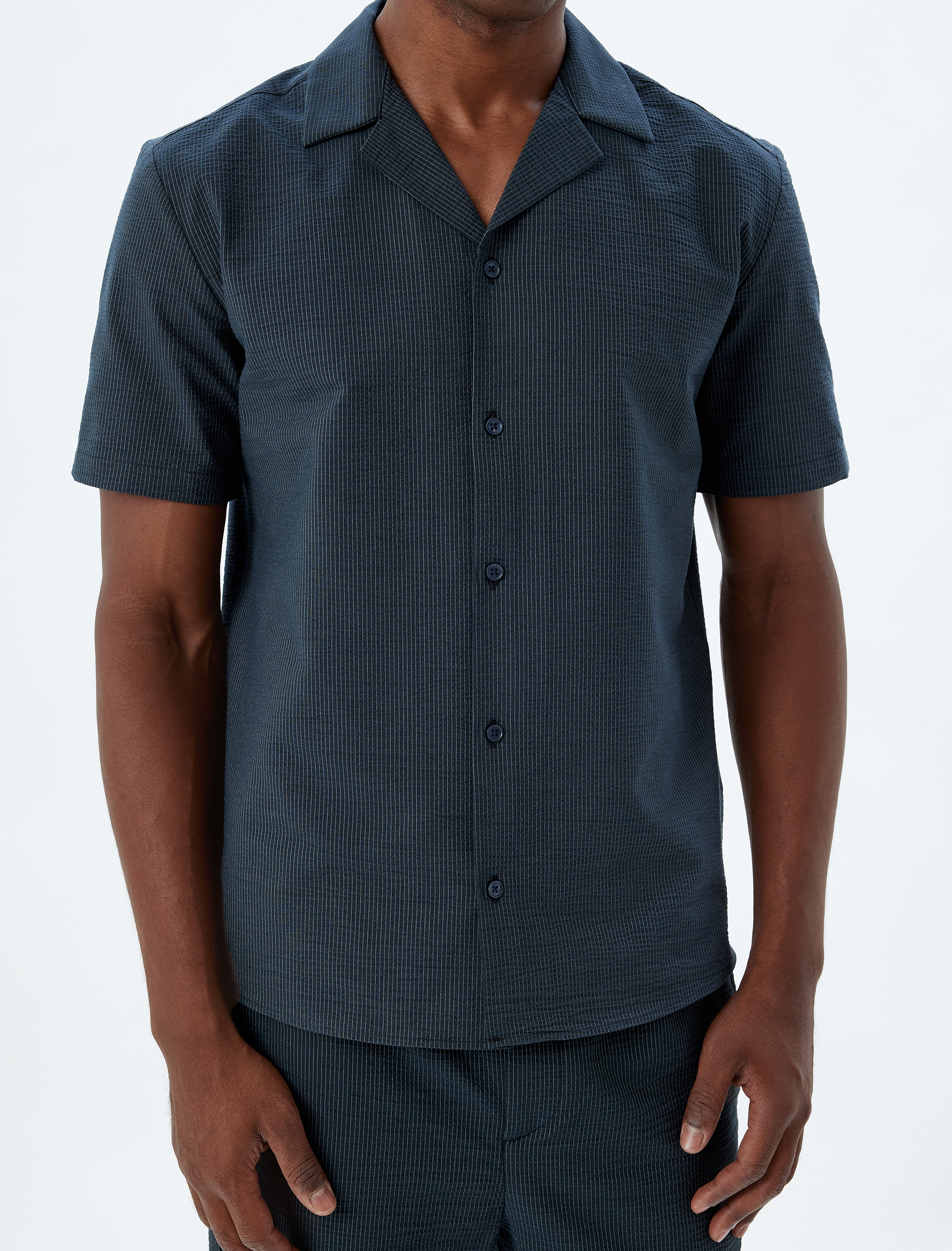   Kısa Kollu Gömlek Basic Dokulu Pamuklu Regular Fit