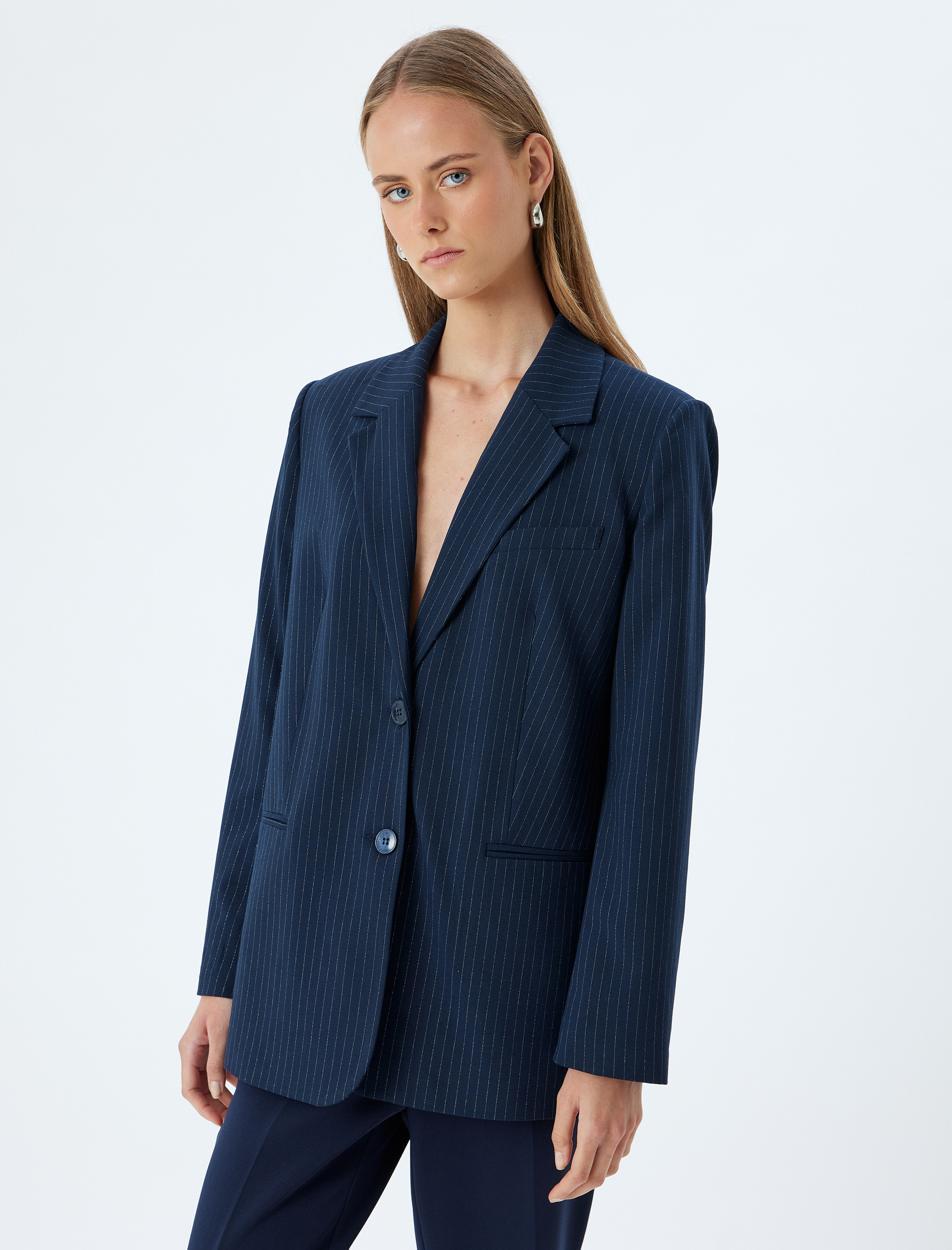   Blazer Ceket Kruvaze Düğmeli Cepli