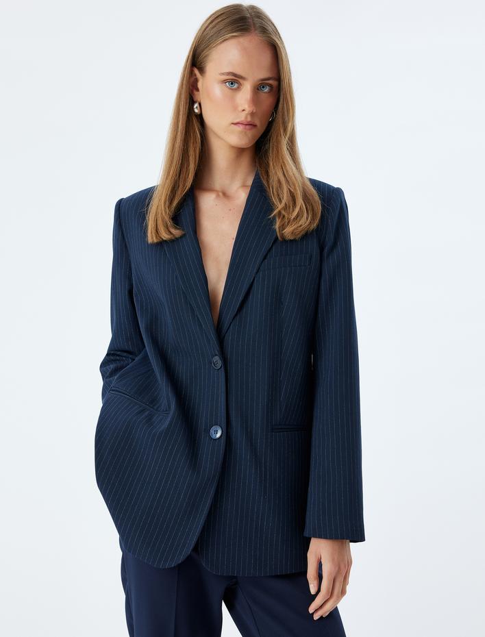  Blazer Ceket Kruvaze Düğmeli Cepli