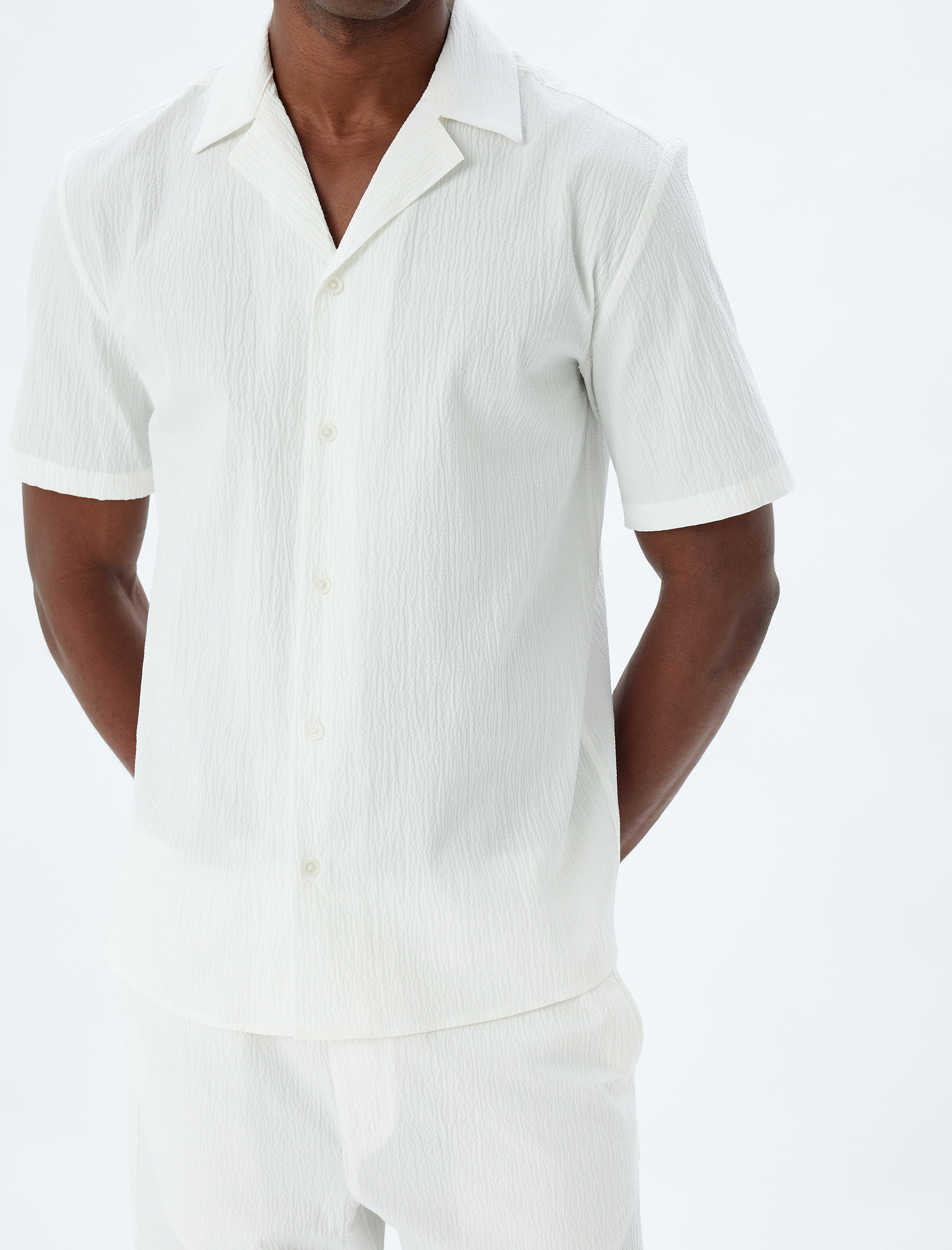   Kısa Kollu Gömlek Basic Dokulu Pamuklu Regular Fit