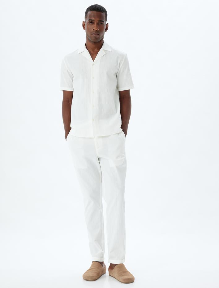  Chino Pantolon Cep Detaylı Beli Bağcıklı Pamuklu