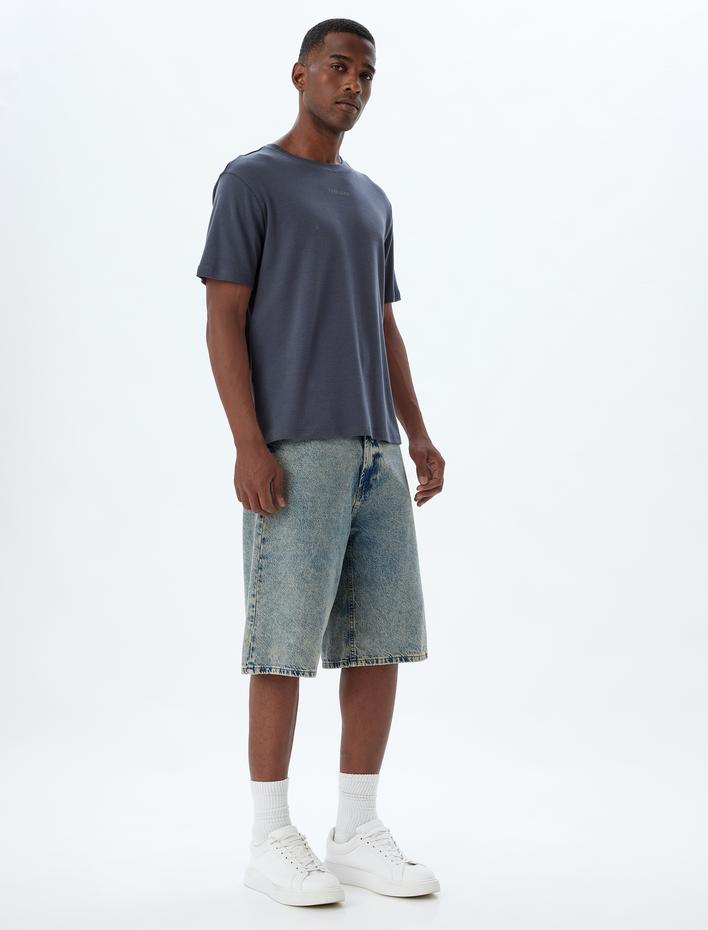  Slogan Baskılı Tişört Bisiklet Yaka Kısa Kollu Pamuklu