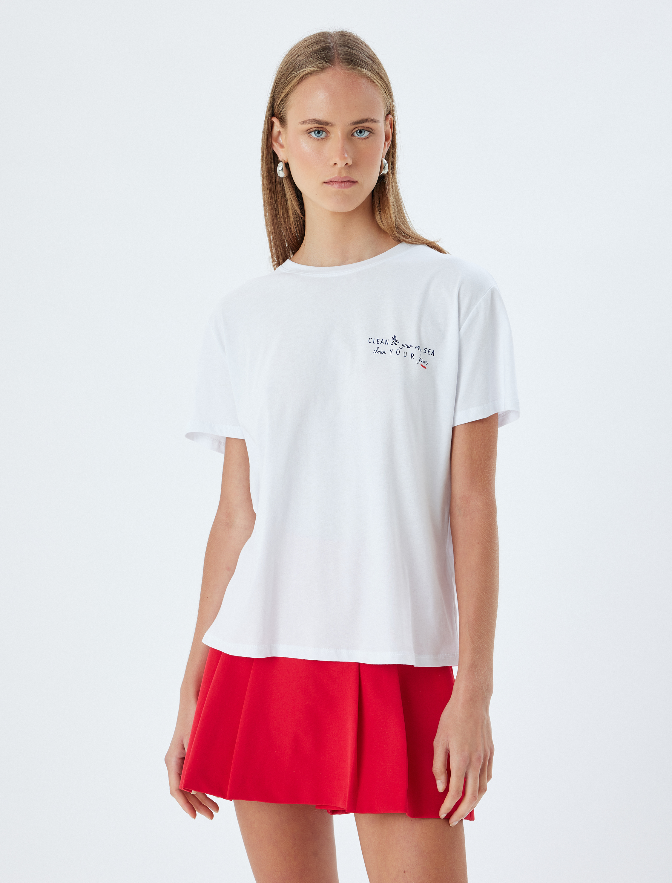   Arkası Baskılı Tişört Kısa Kollu Bisiklet Yaka Pamuklu