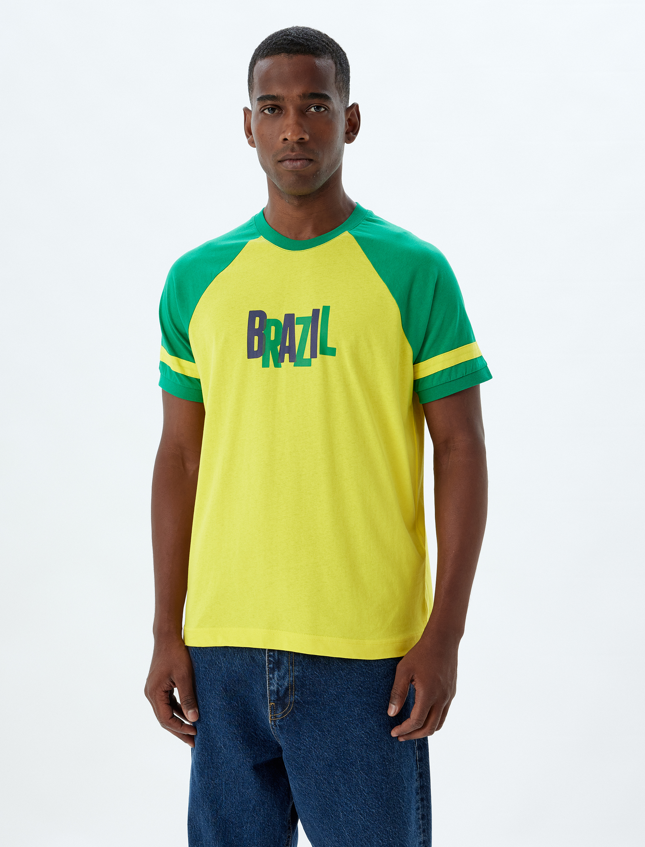   Slim Fit Tişört Baskılı Bisiklet Yaka Kısa Kollu Biyeli Pamuklu