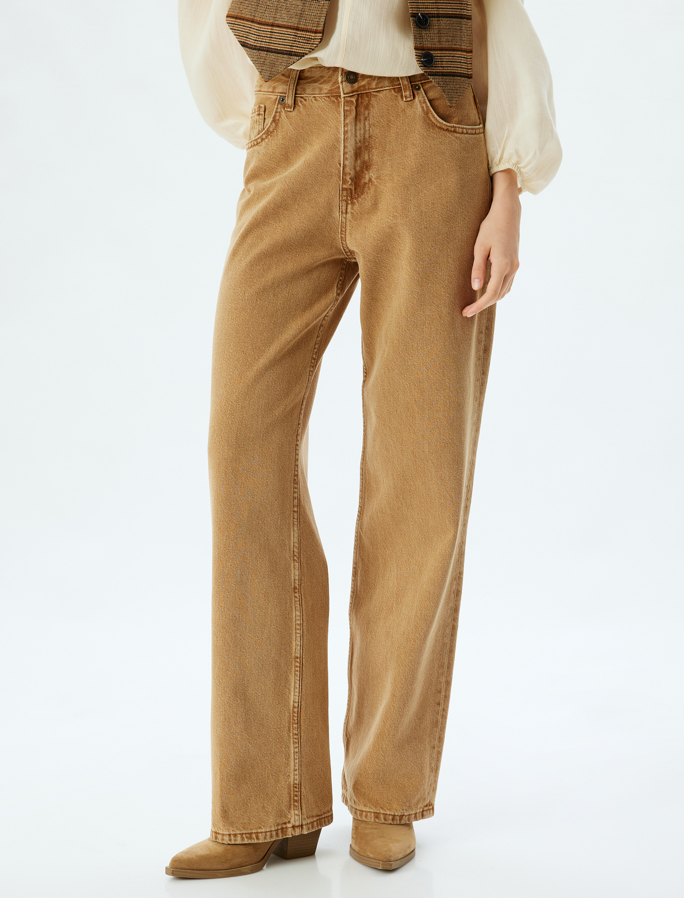   Düz Paça Pantolon Düğmeli Cep Detaylı Pamuklu - Straight Fit Jean