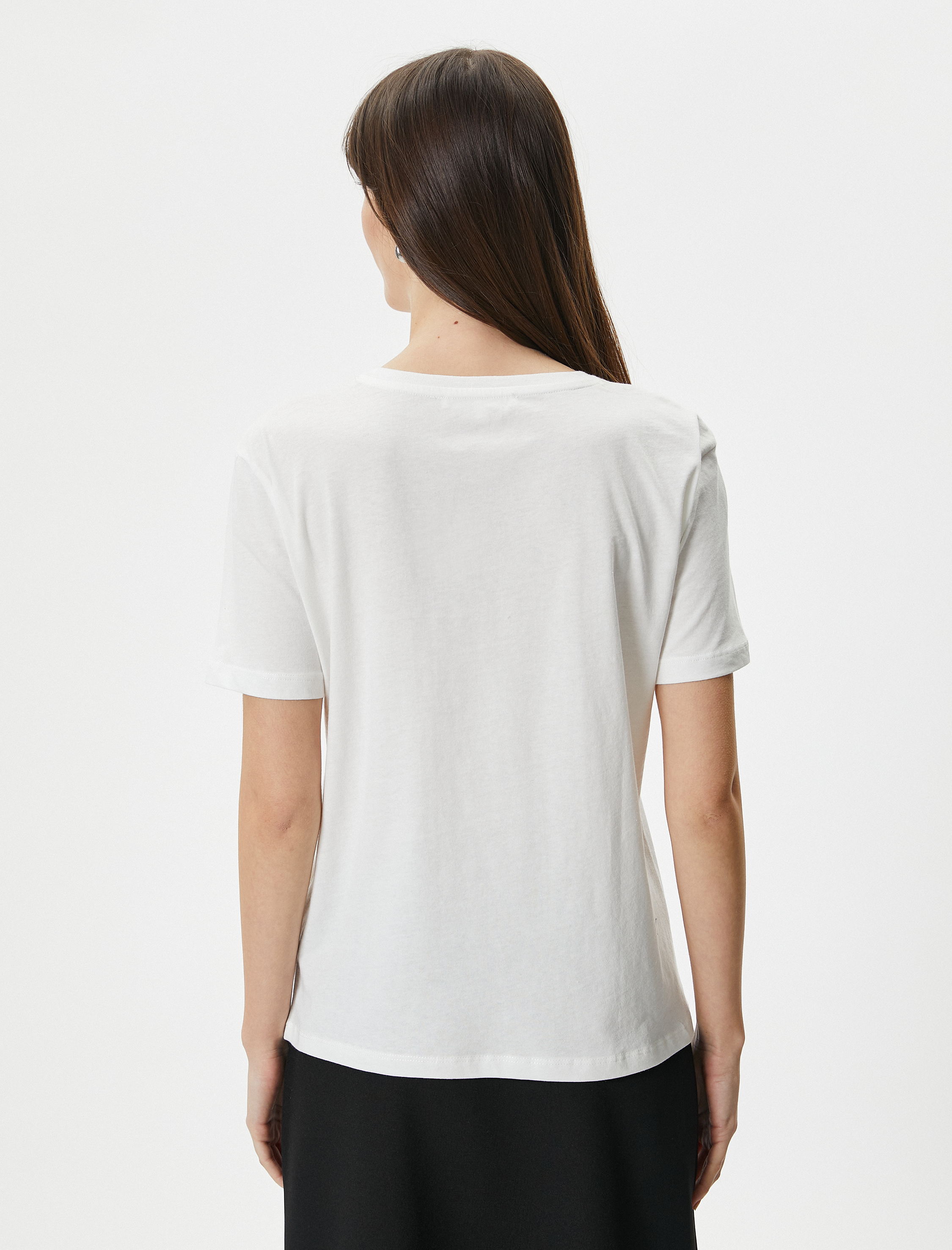   Baskılı Tişört Bisiklet Yaka Kısa Kollu Pamuklu