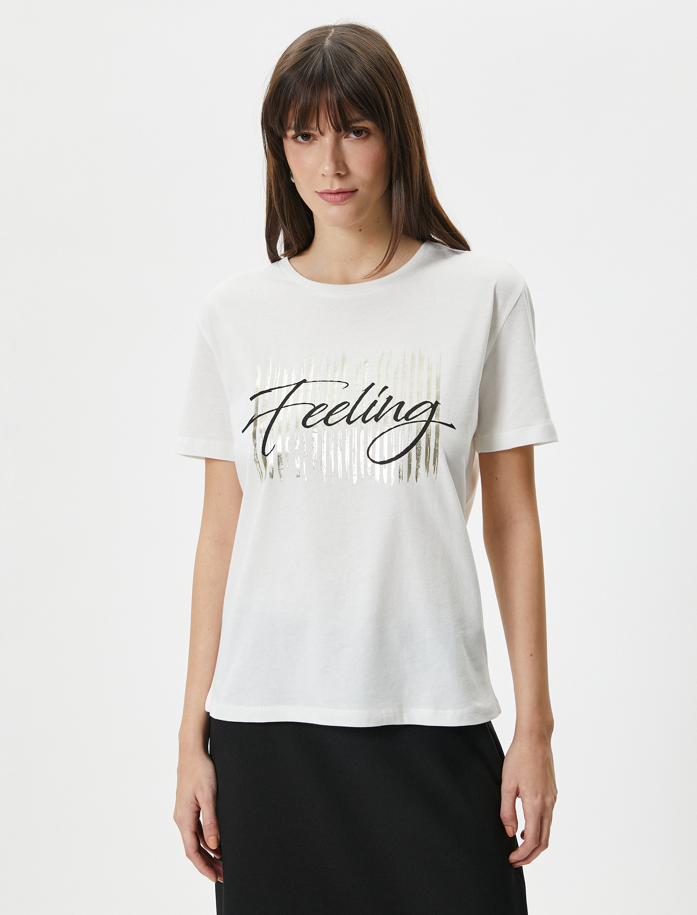   Baskılı Tişört Bisiklet Yaka Kısa Kollu Pamuklu