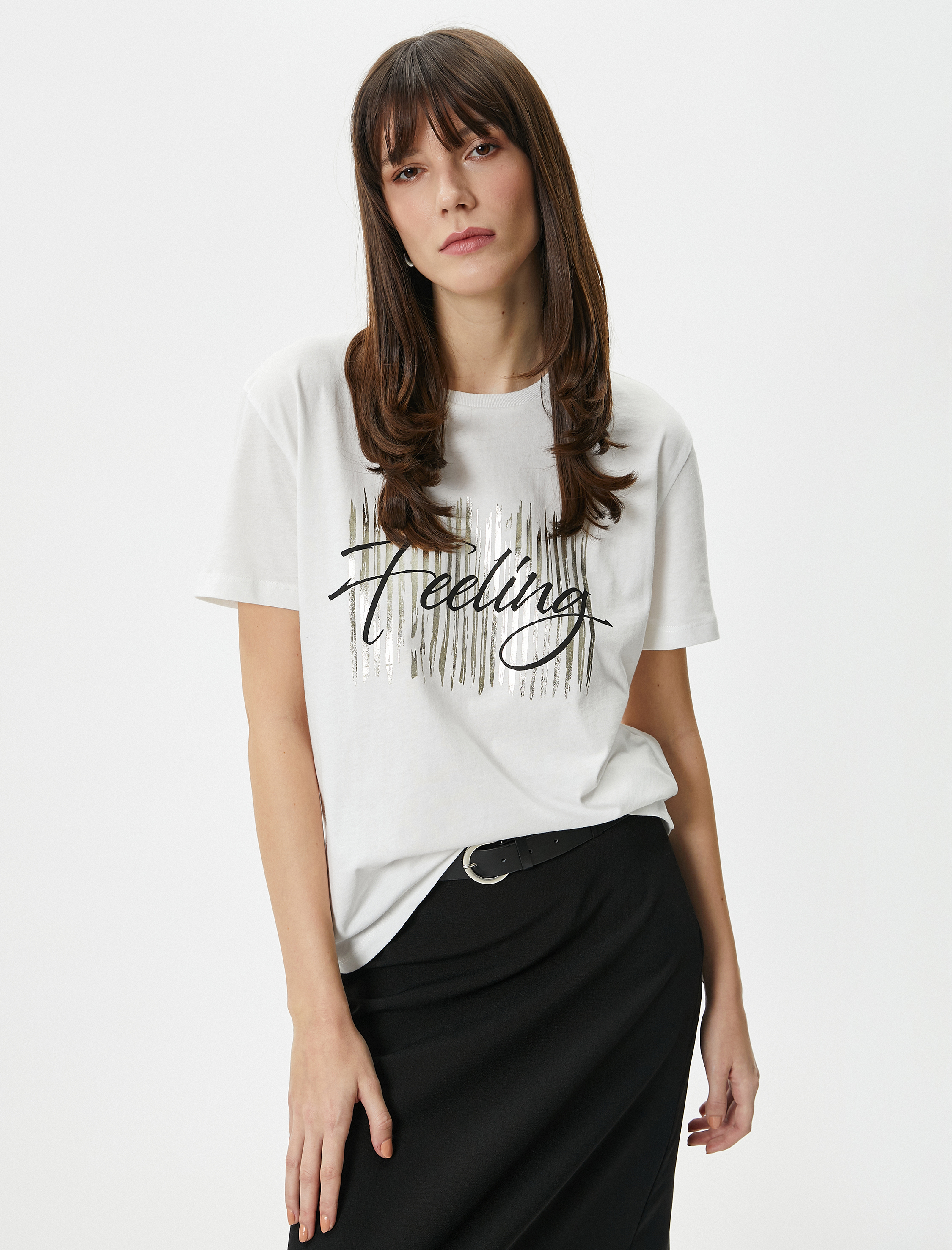   Baskılı Tişört Bisiklet Yaka Kısa Kollu Pamuklu