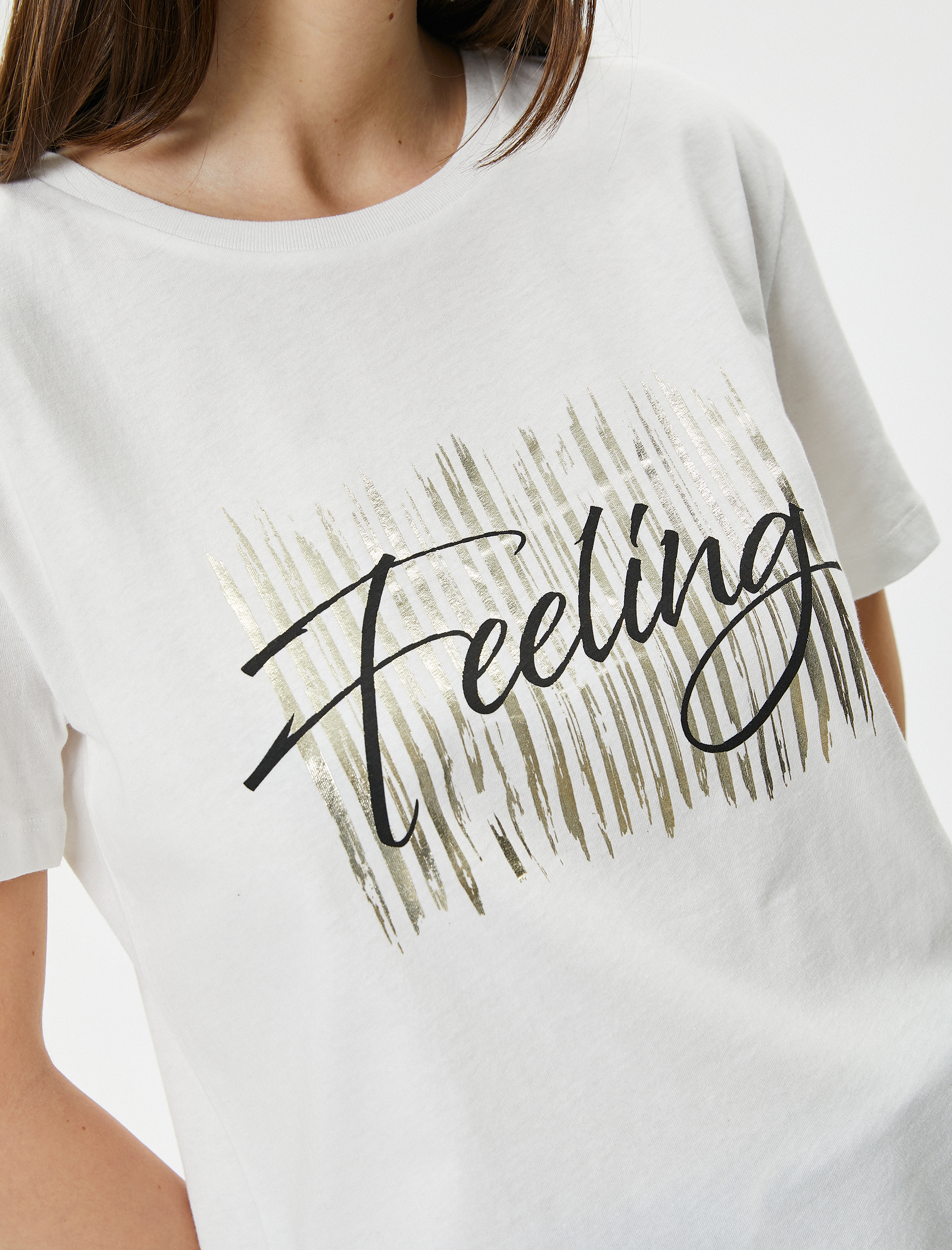   Baskılı Tişört Bisiklet Yaka Kısa Kollu Pamuklu