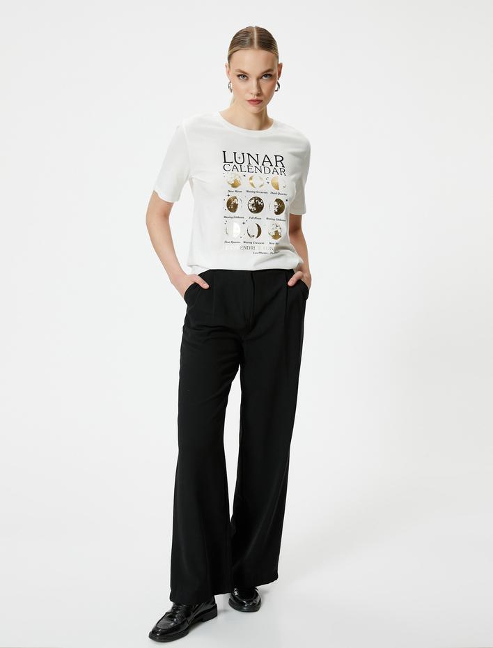  Baskılı Tişört Bisiklet Yaka Kısa Kollu Pamuklu