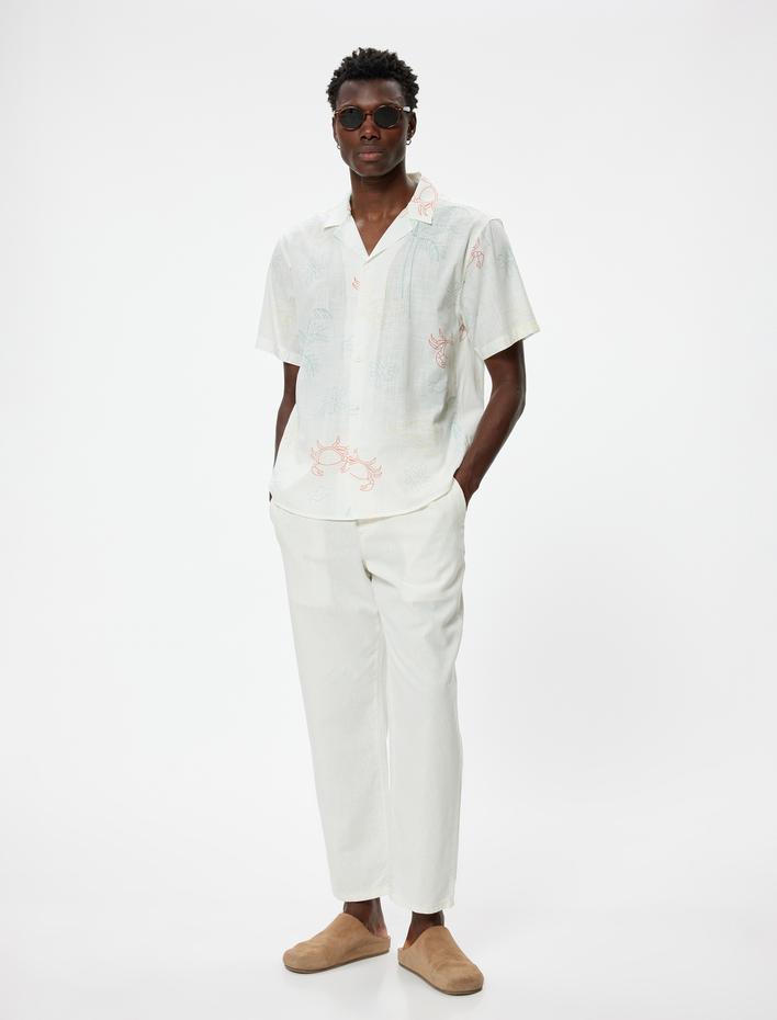  Keten Pantolon Beli Lastikli Cep Detaylı