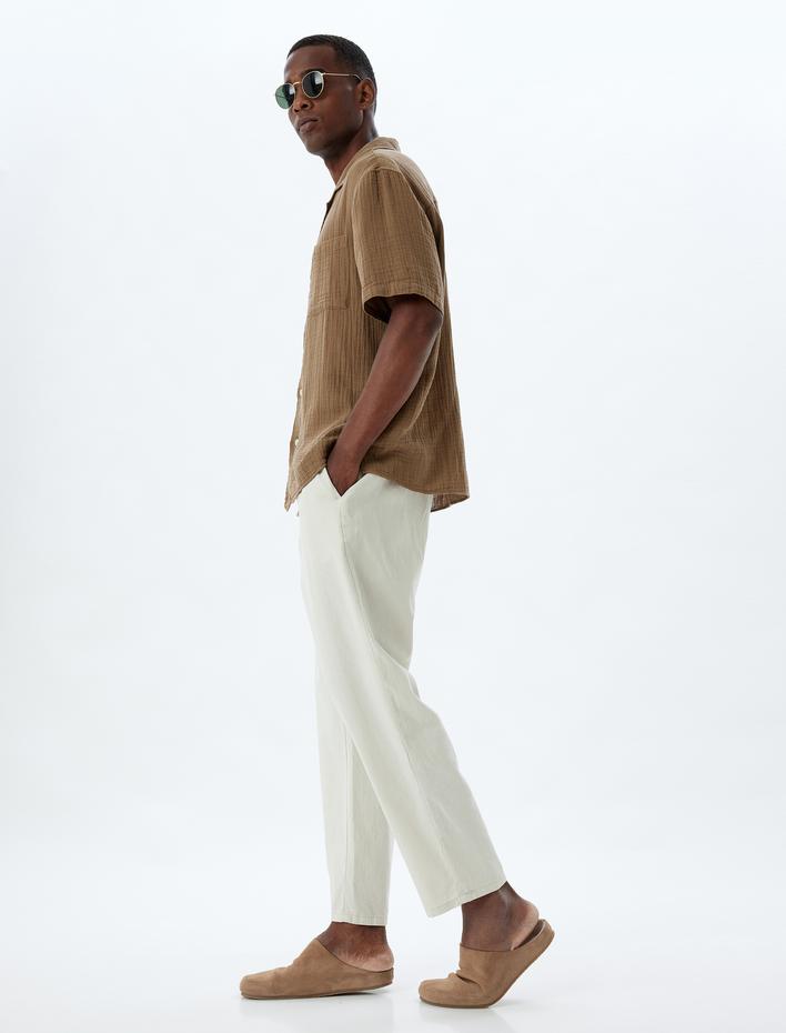  Keten Pantolon Beli Lastikli Cep Detaylı