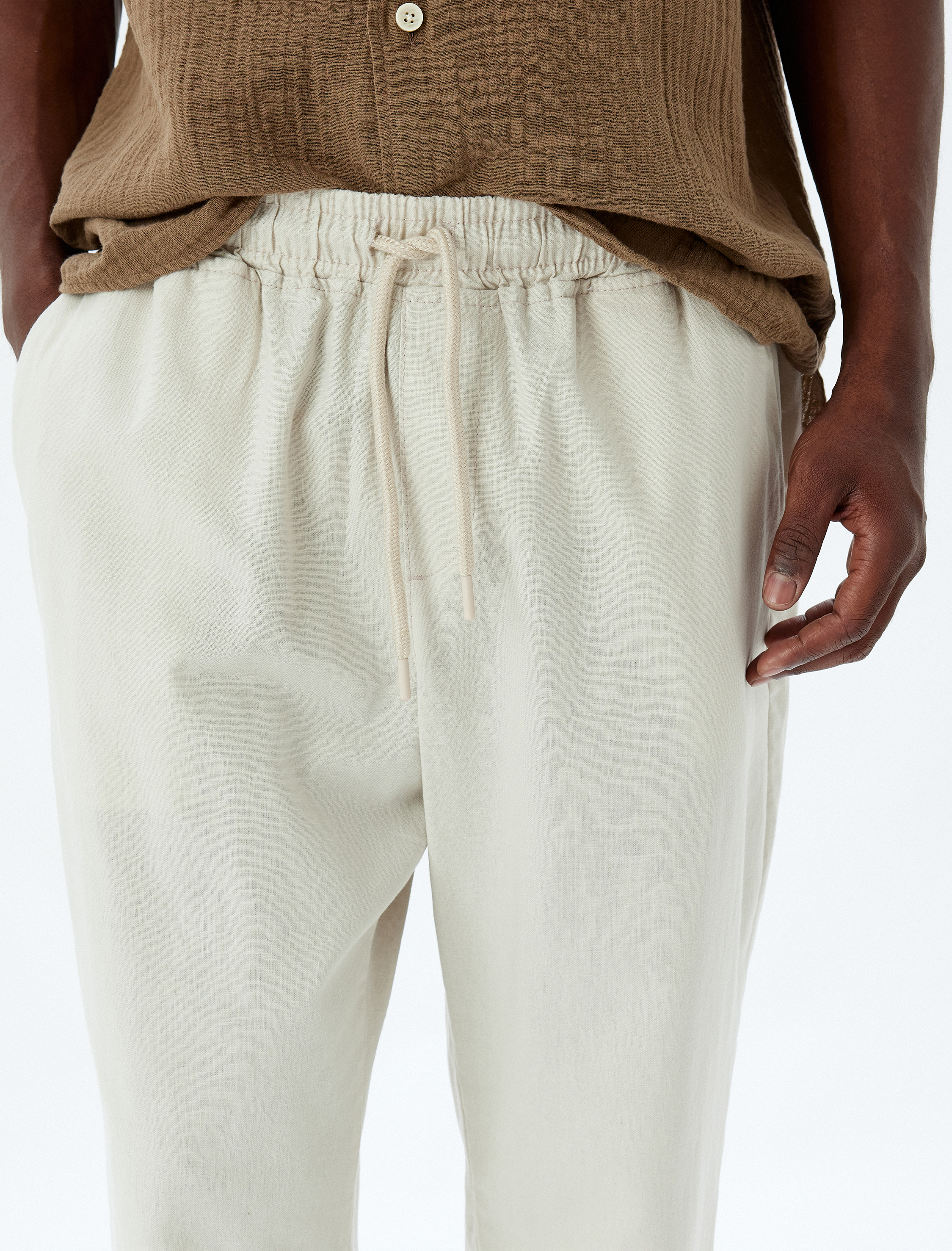 Keten Pantolon Beli Lastikli Cep Detaylı