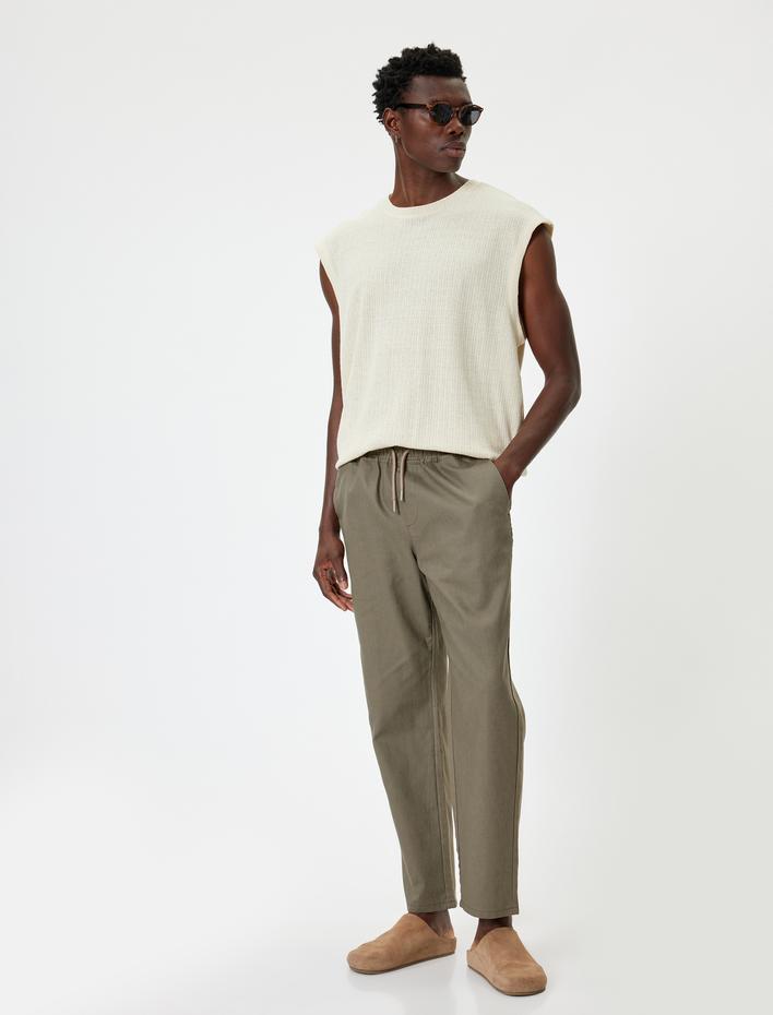  Keten Pantolon Beli Lastikli Cep Detaylı