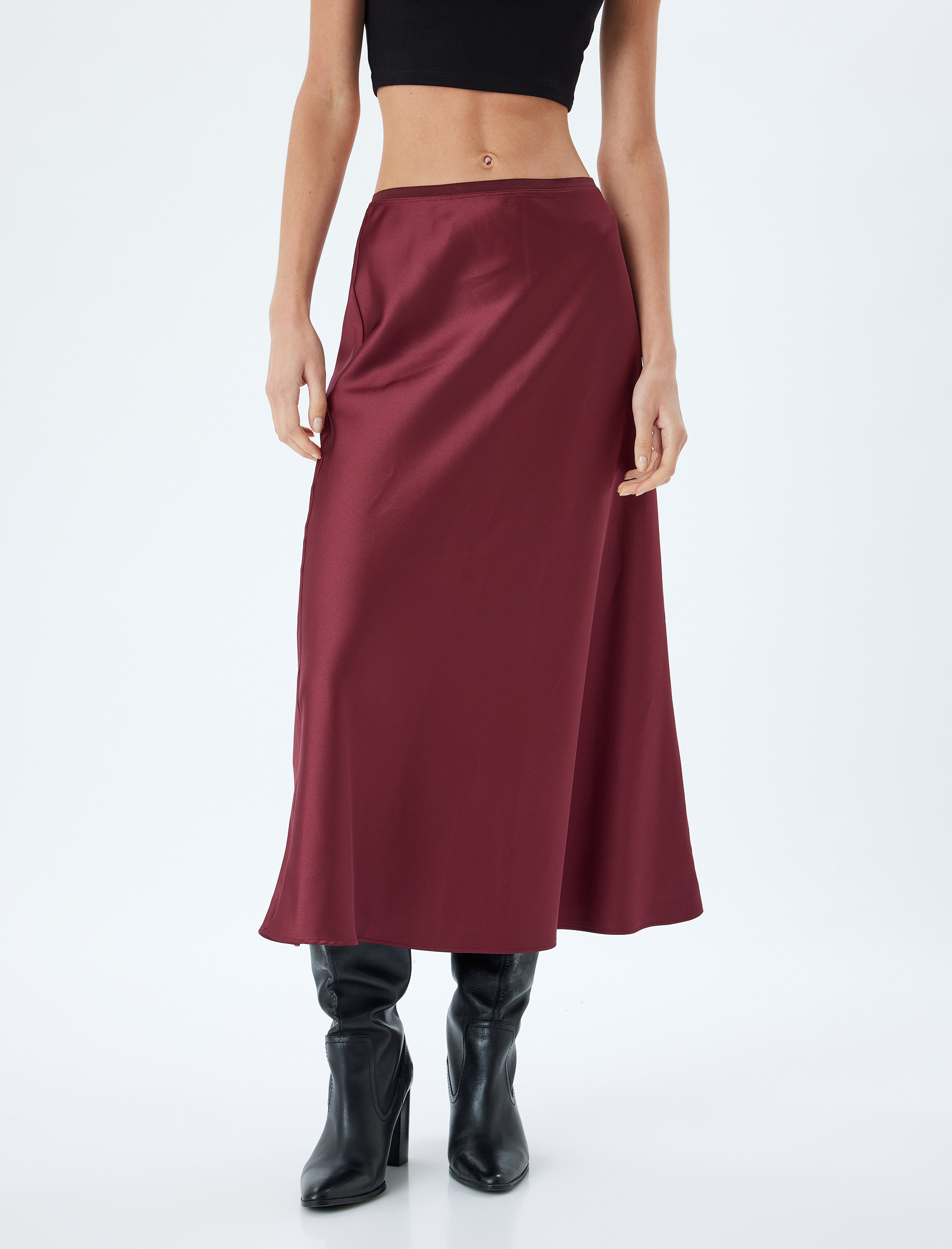 Midi Boy Saten Etek Slim Fit A Kesim